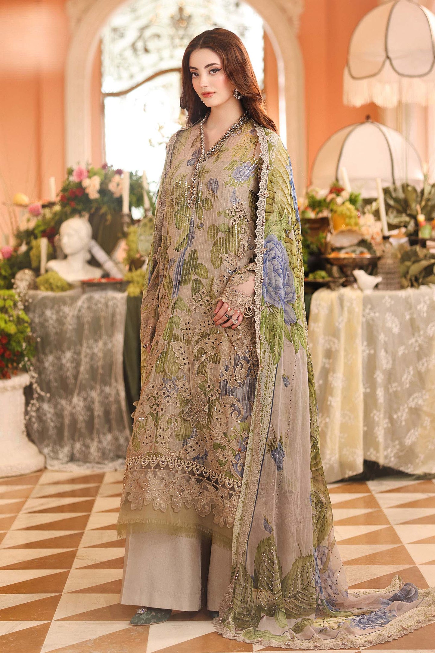 3 Piece Embroidered Chiffon Suit