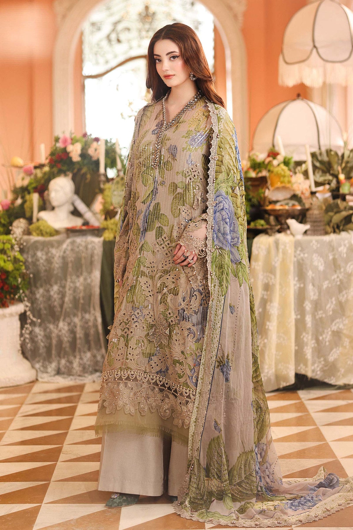 3 Piece Unstitched Embroidered Chiffon Suit