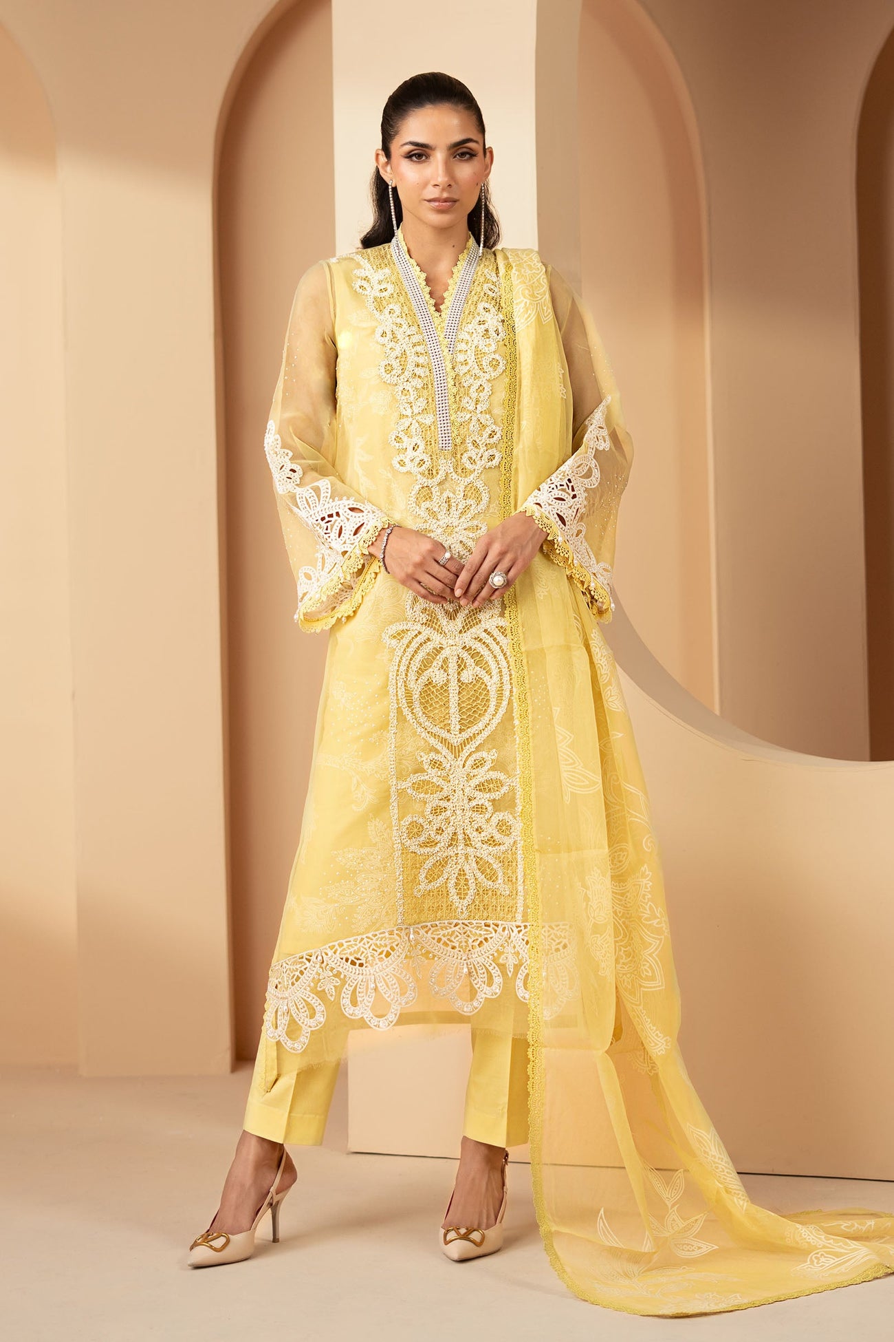 3 Piece Embroidered Organza Suit