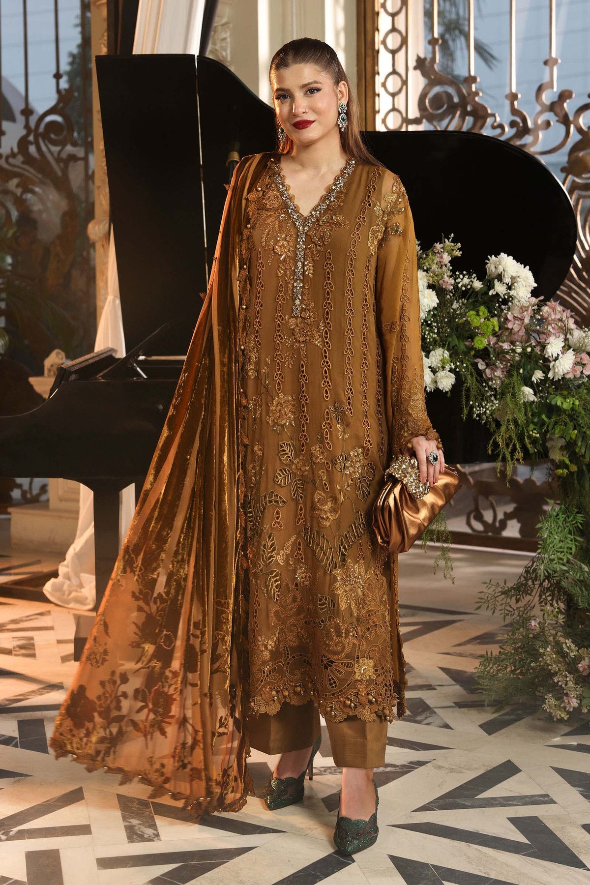 3 Piece Unstitched Embroidered Chiffon Suit