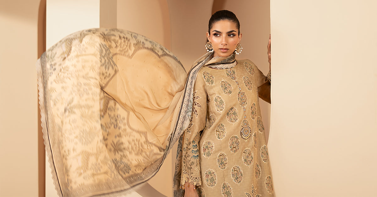 3 Piece Embroidered Jacquard Lawn Suit
