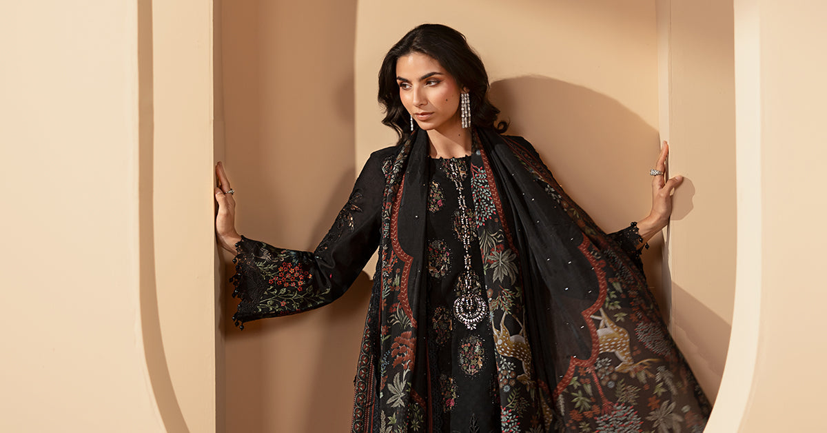 3 Piece Embroidered Jacquard Lawn Suit
