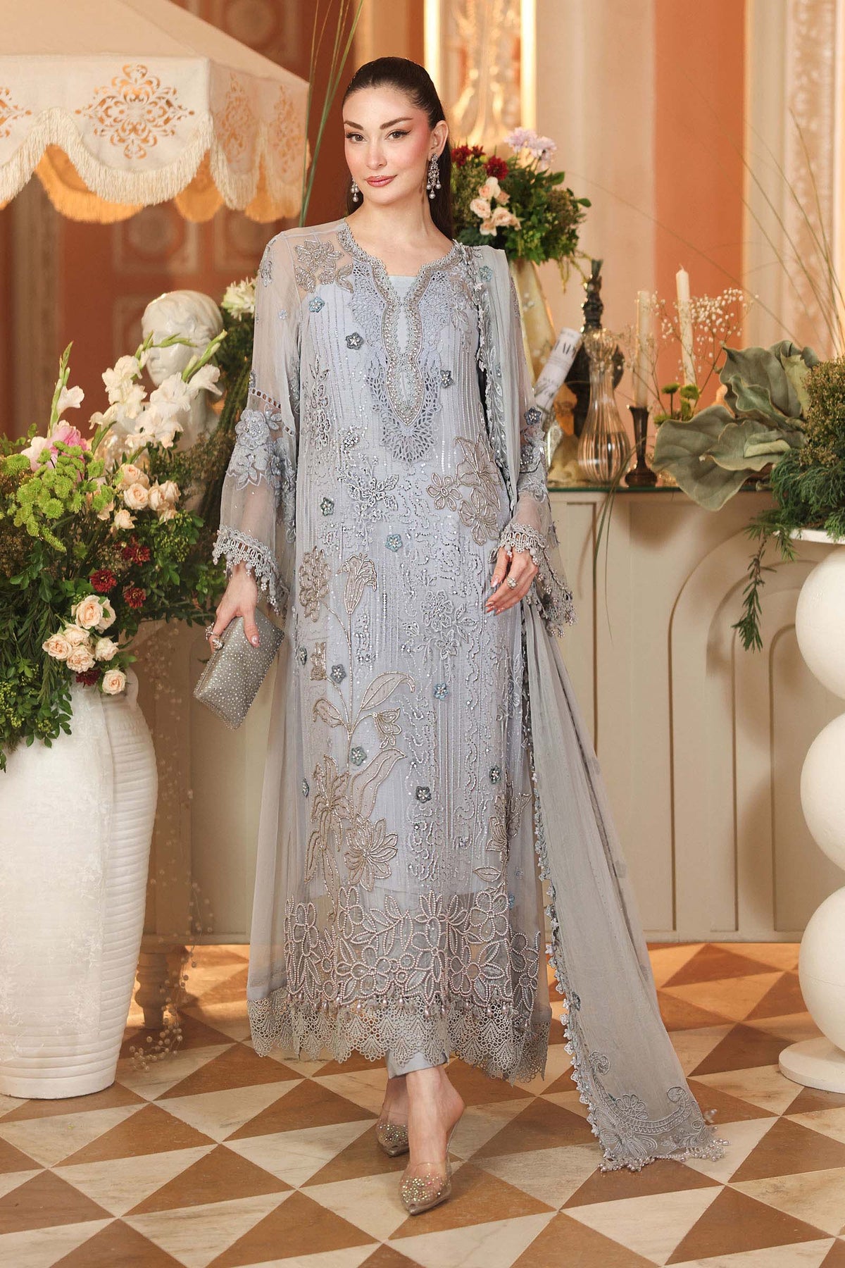 3 Piece Unstitched Embroidered Chiffon Suit
