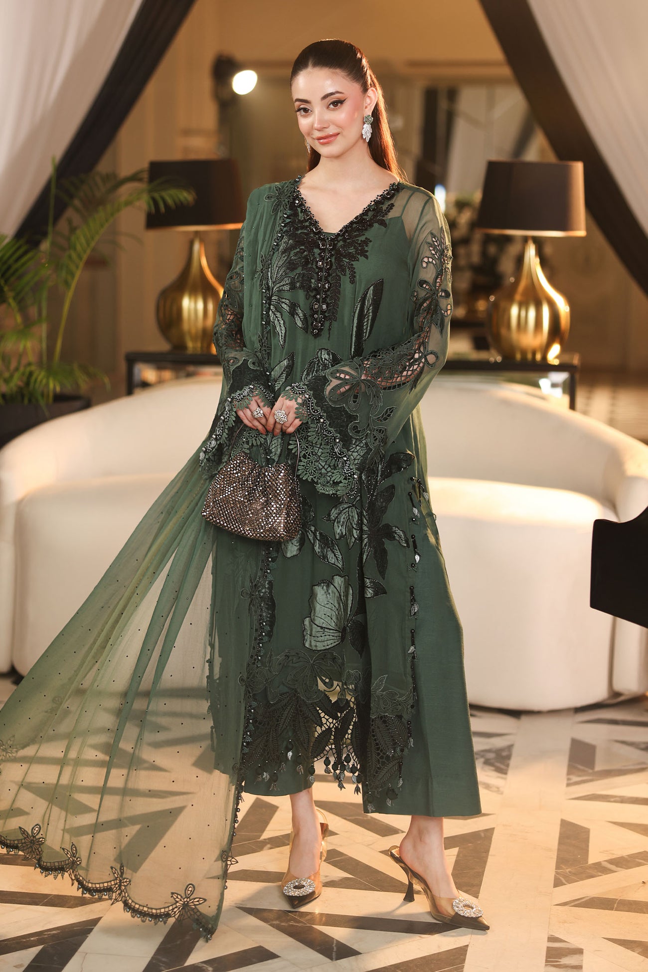 3 Piece Unstitched Embroidered Chiffon Suit