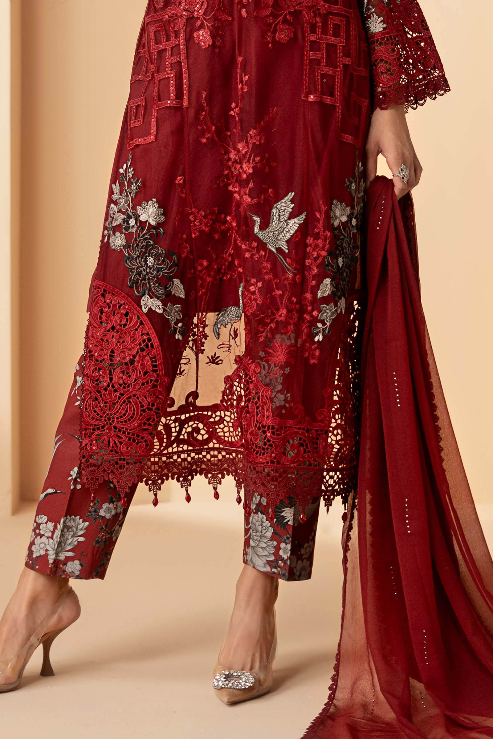 3 Piece Embroidered Net Suit