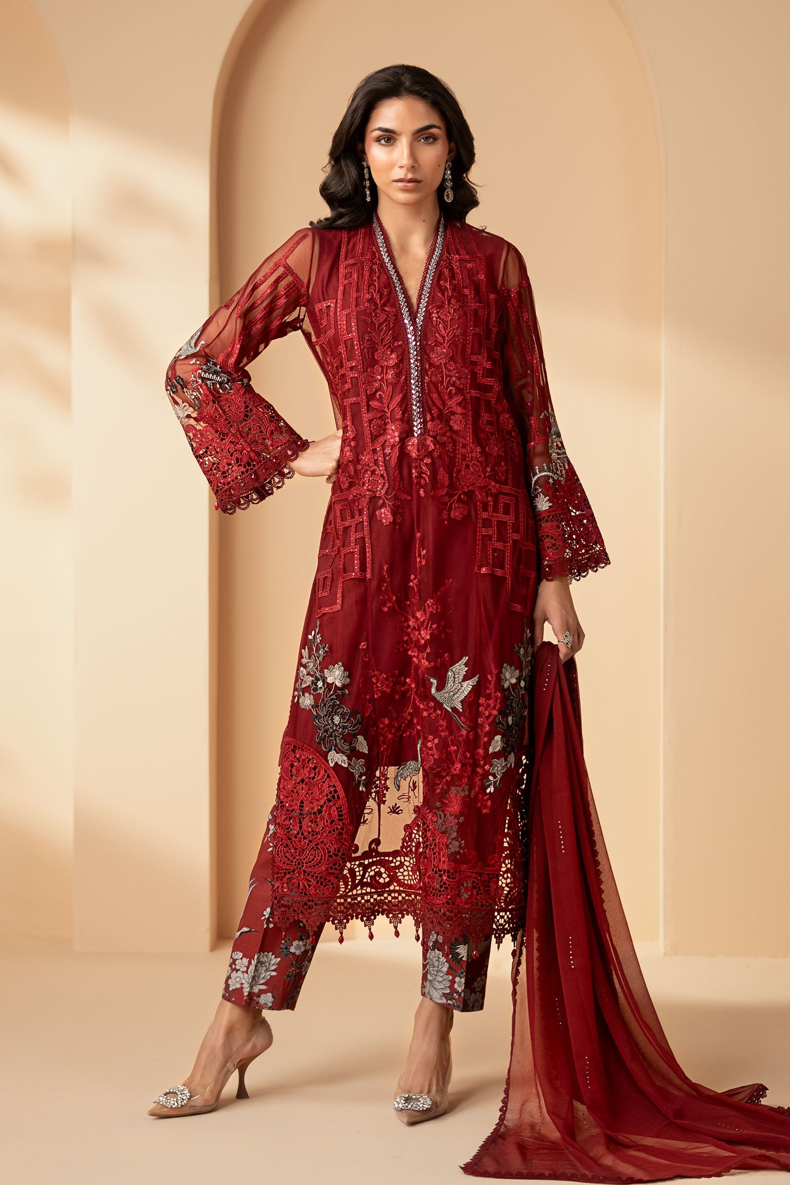 3 Piece Embroidered Net Suit
