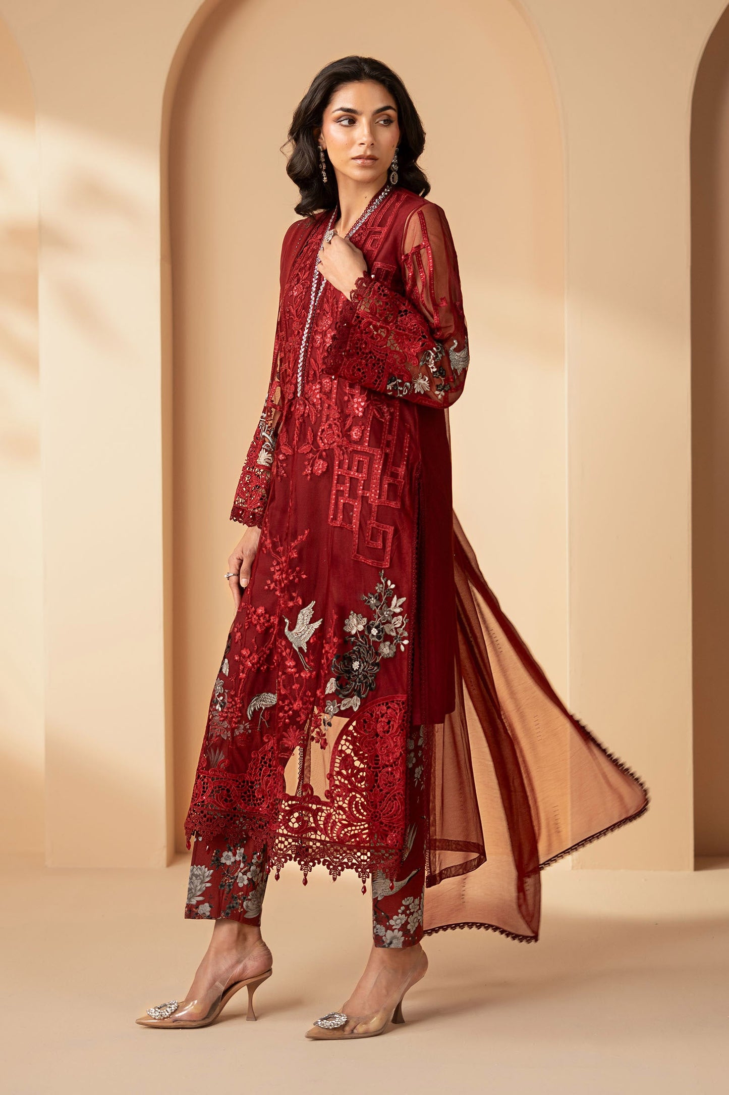 3 Piece Embroidered Net Suit