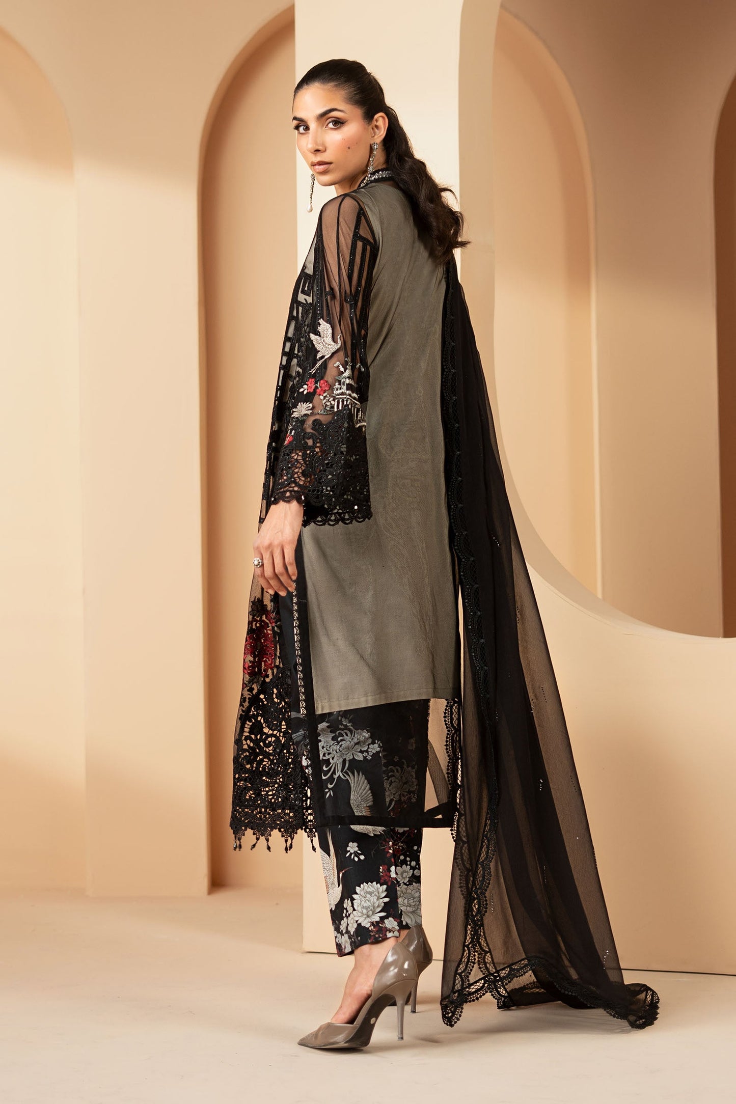 3 Piece Embroidered Net Suit