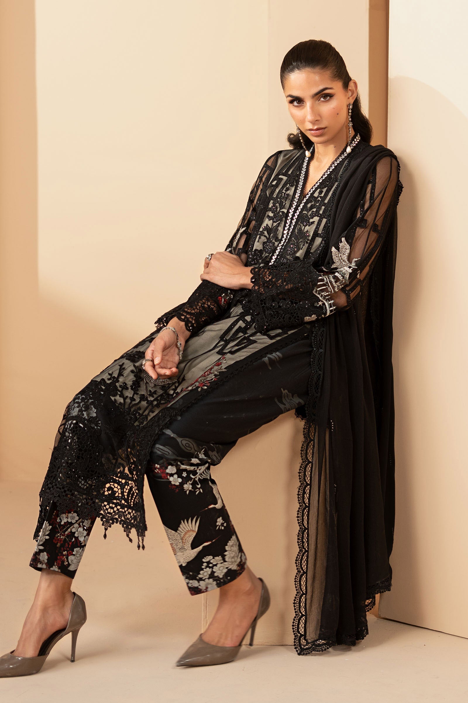 3 Piece Embroidered Net Suit