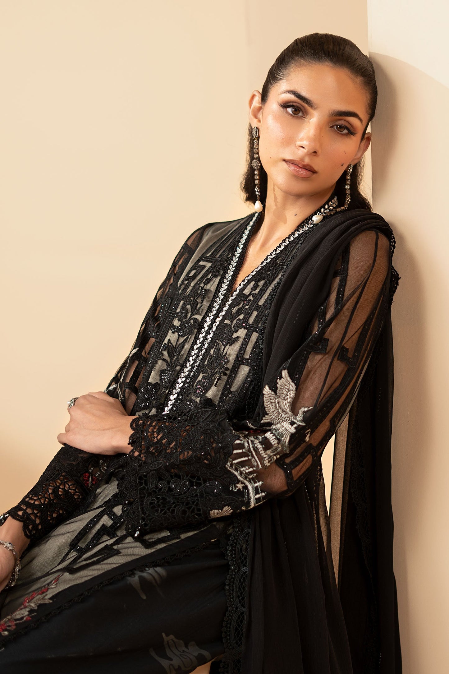 3 Piece Embroidered Net Suit