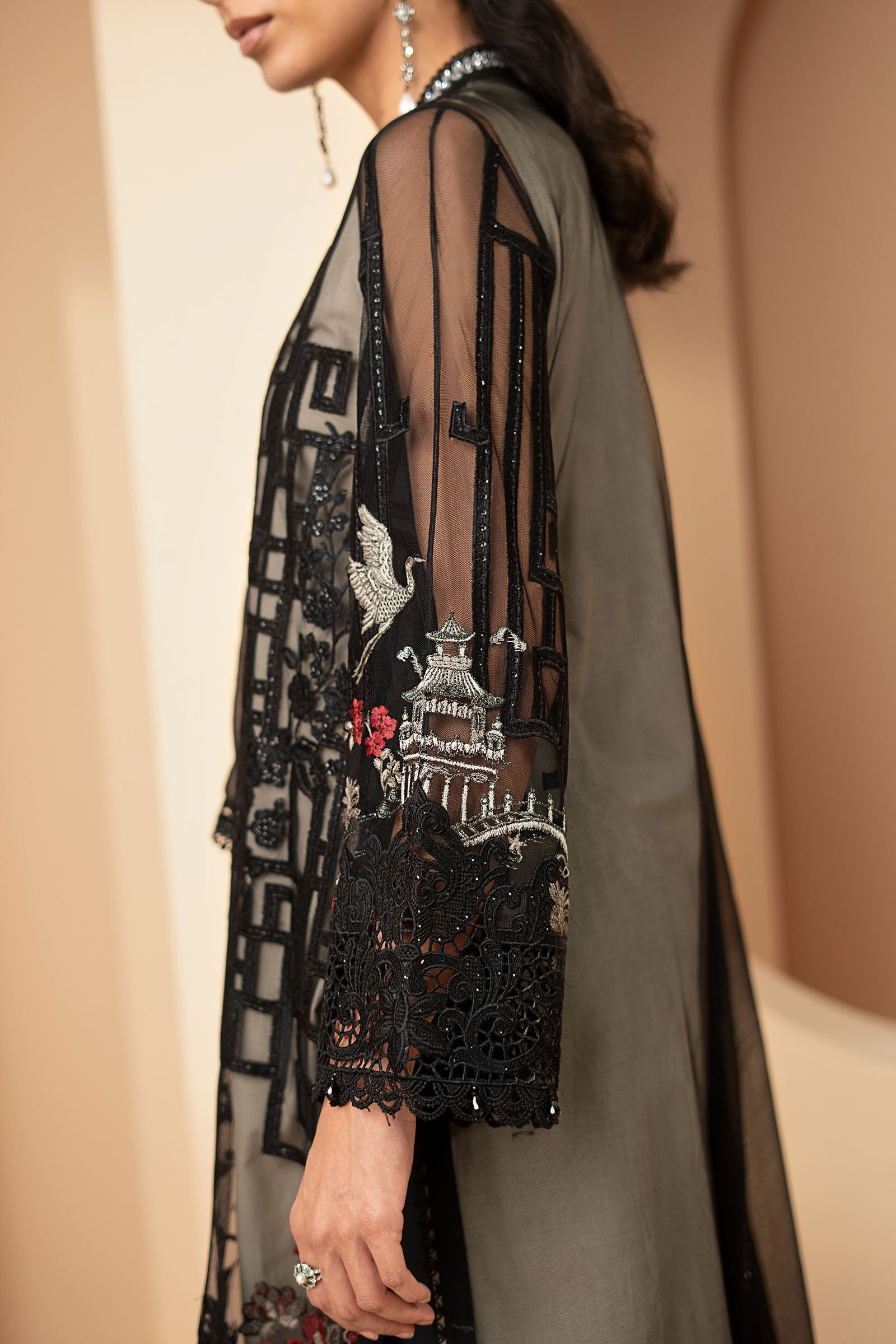 3 Piece Embroidered Net Suit