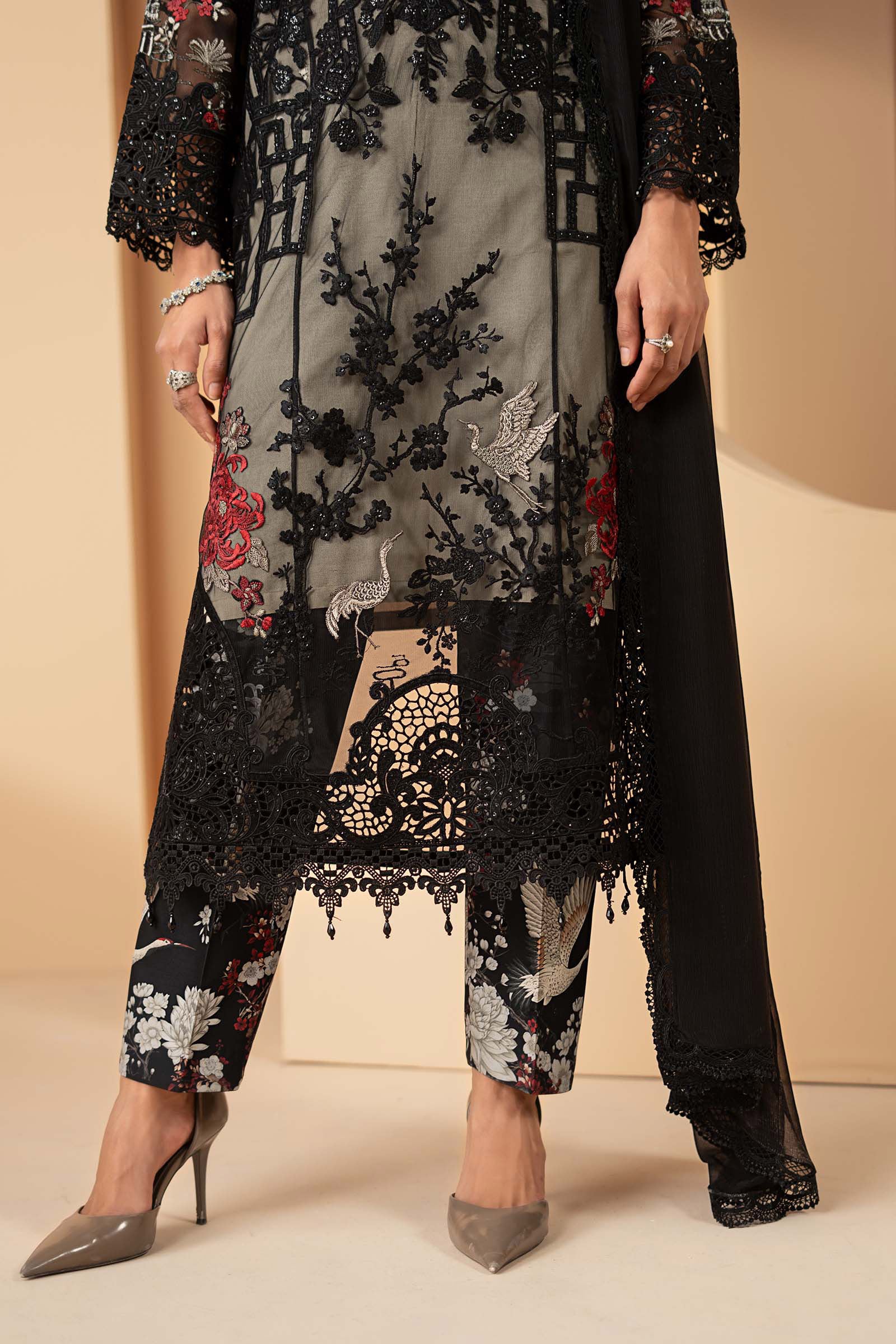 3 Piece Embroidered Net Suit