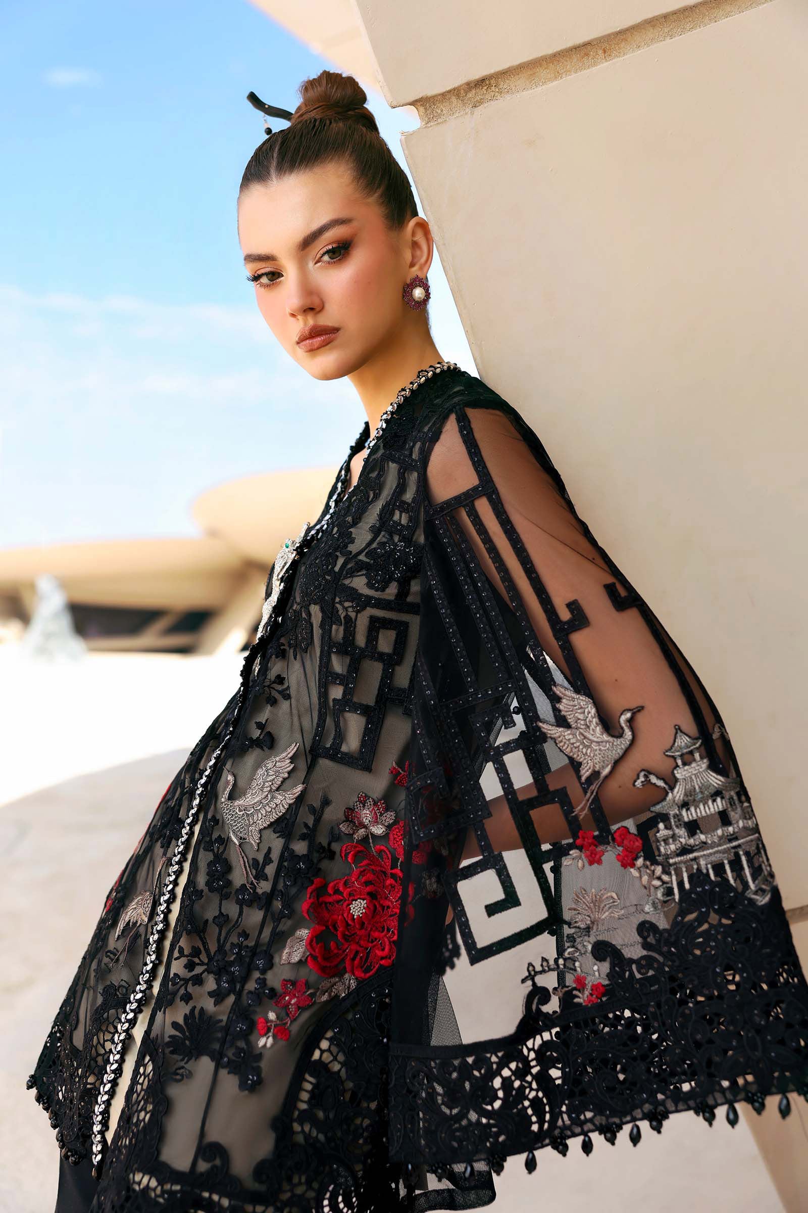 3 Piece Unstitched Embroidered Net Suit