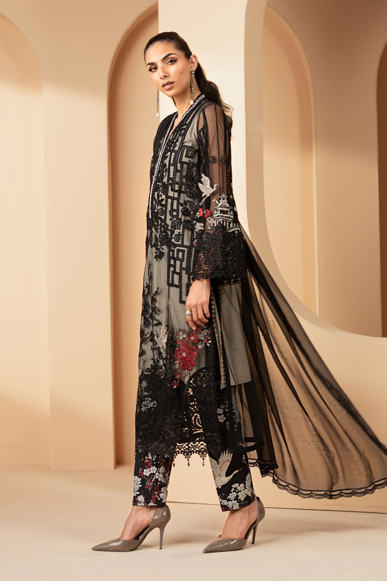 3 Piece Embroidered Net Suit