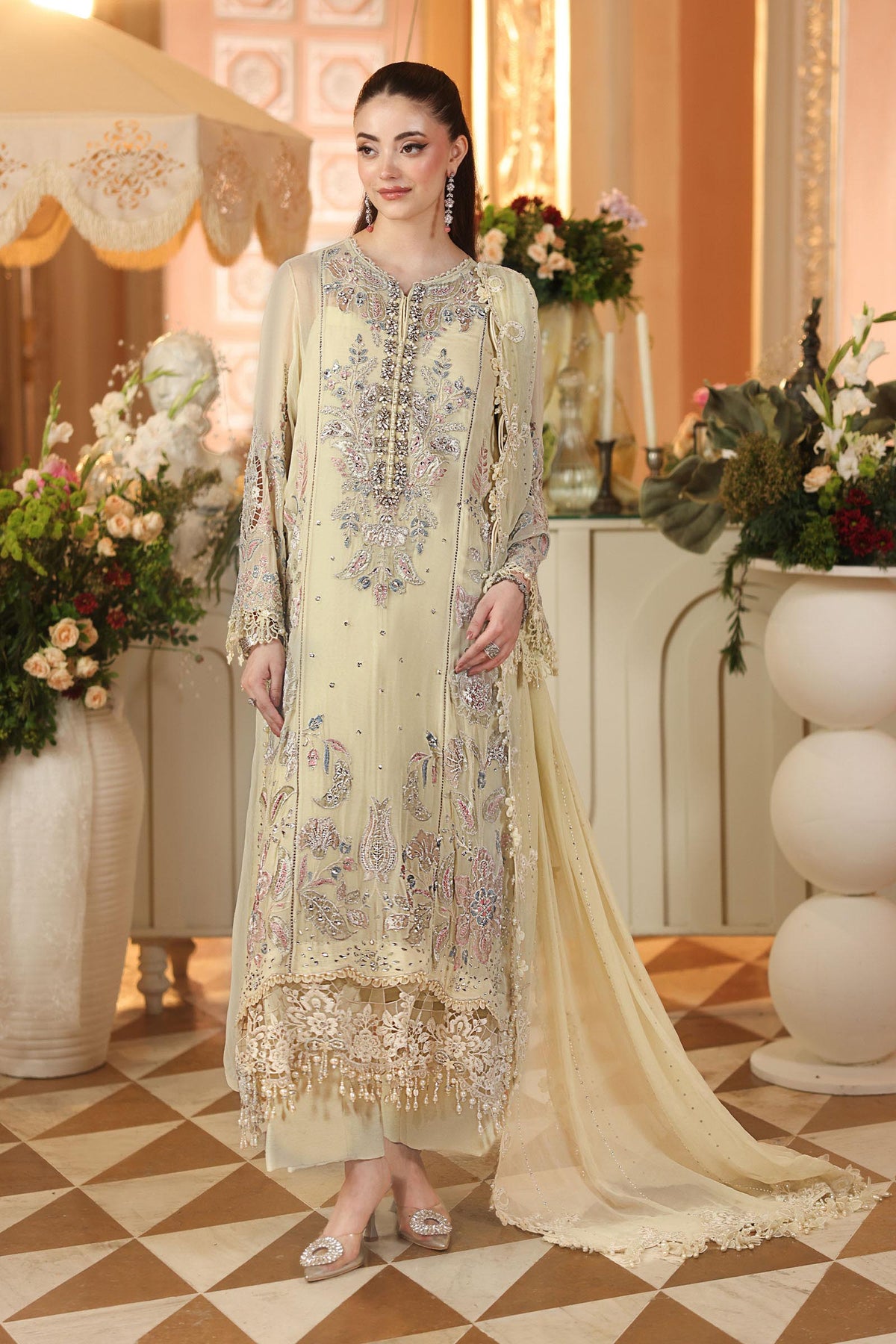 3 Piece Unstitched Embroidered Chiffon Suit
