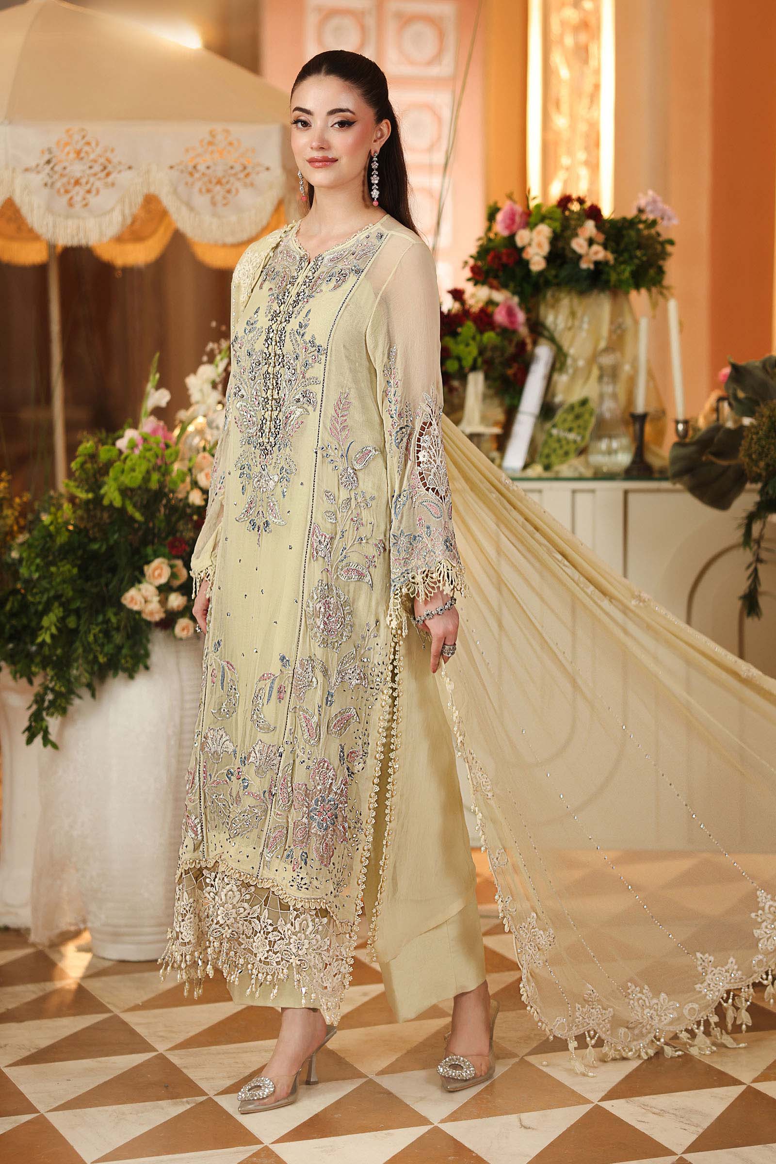 3 Piece Unstitched Embroidered Chiffon Suit