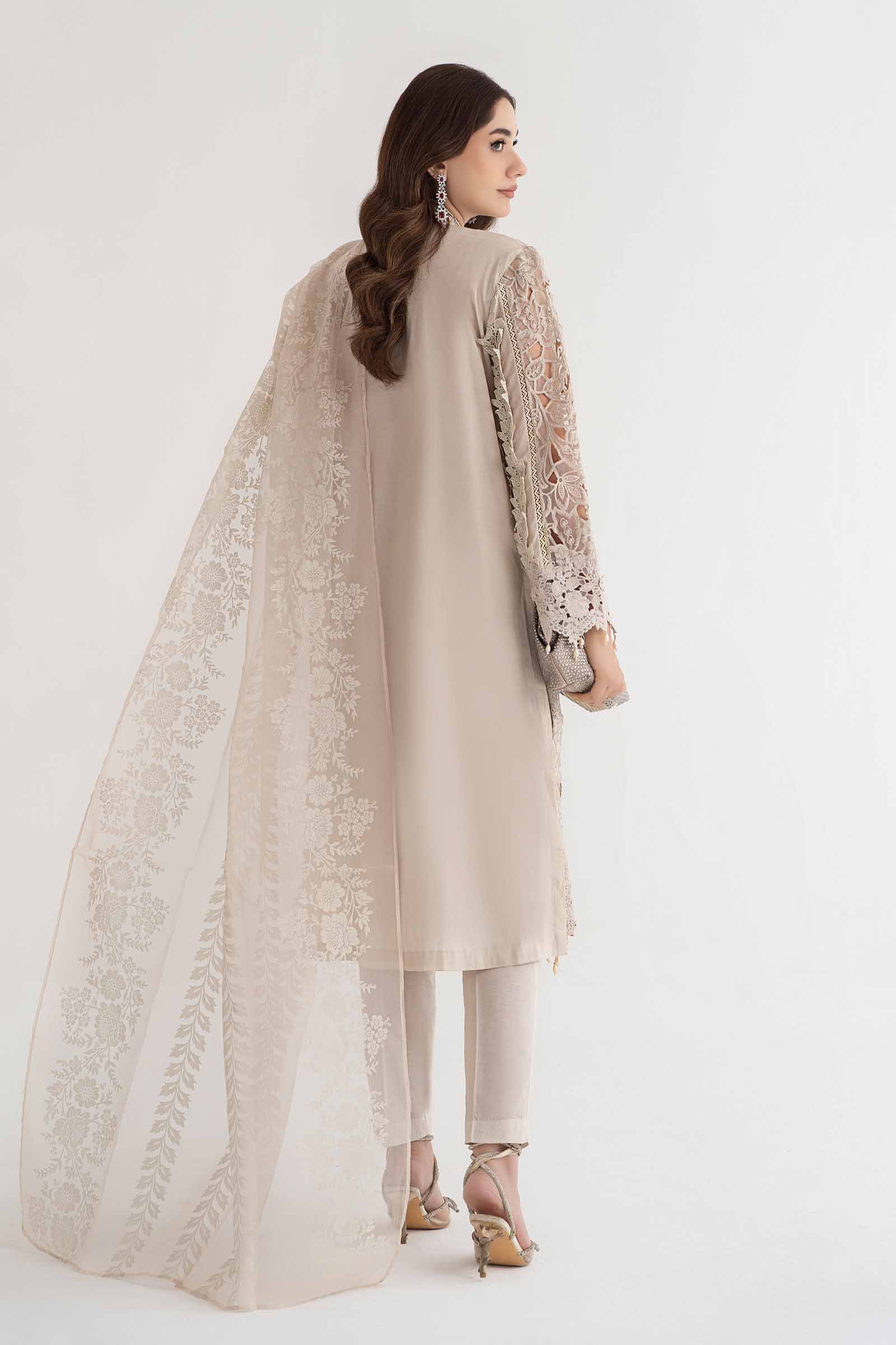 3 Piece Embroidered Dobby Lawn Suit | DS-2409-A