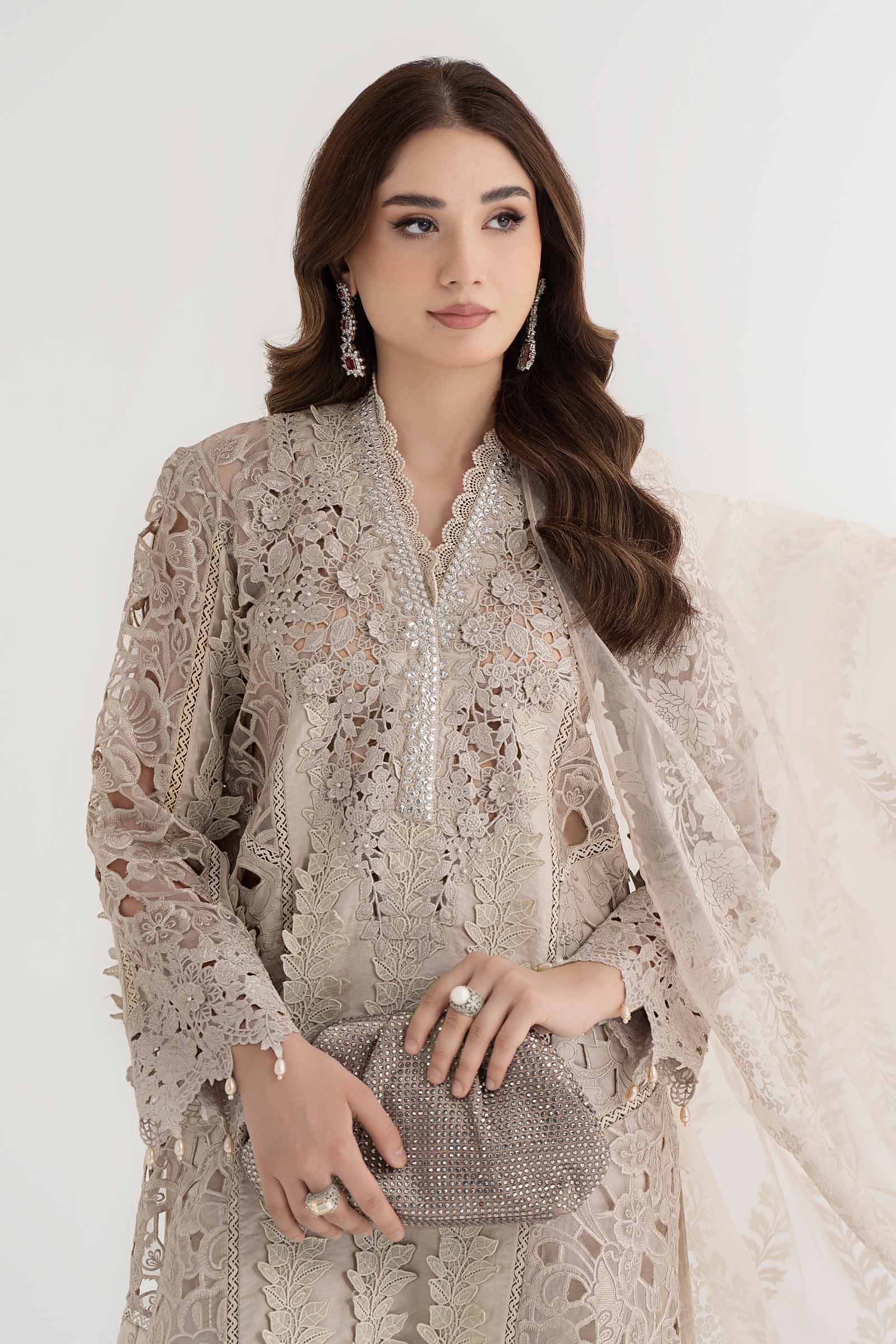 3 Piece Embroidered Dobby Lawn Suit | DS-2409-A