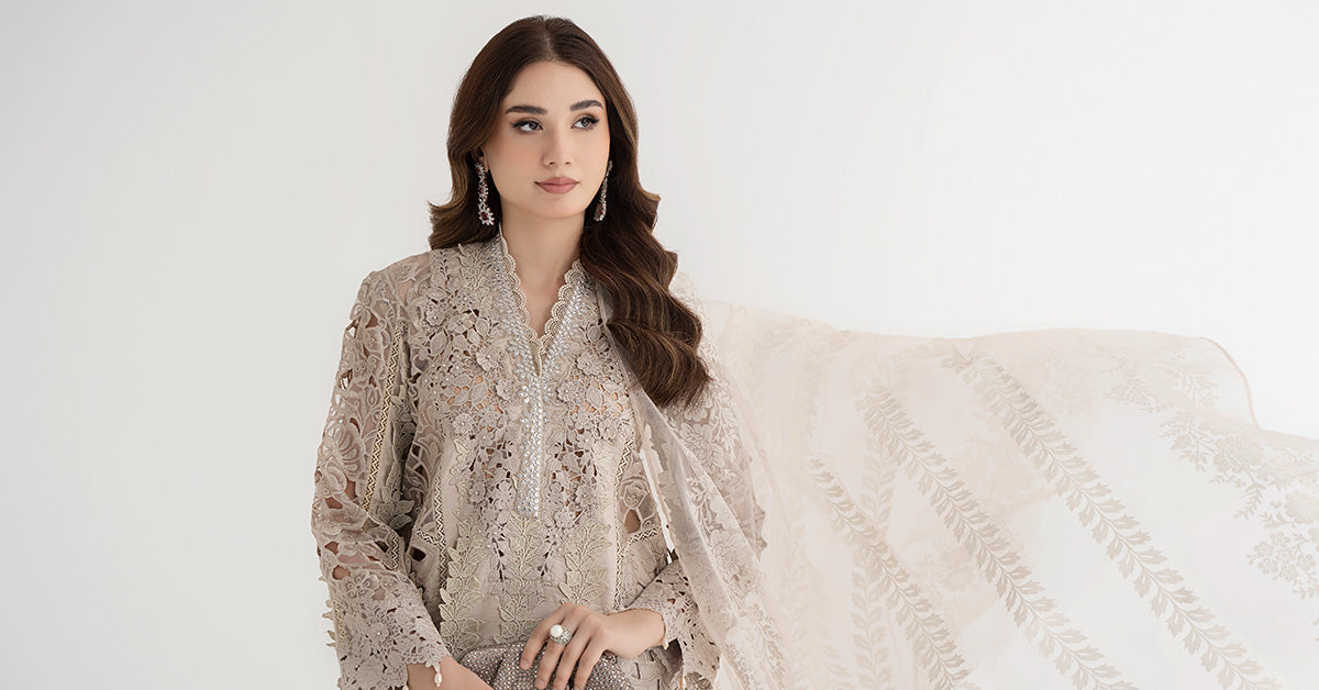 3 Piece Embroidered Dobby Lawn Suit | DS-2409-A