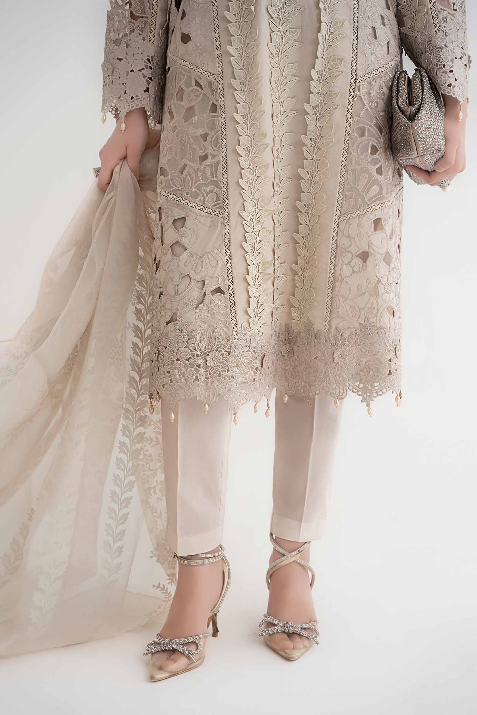 3 Piece Embroidered Dobby Lawn Suit | DS-2409-A