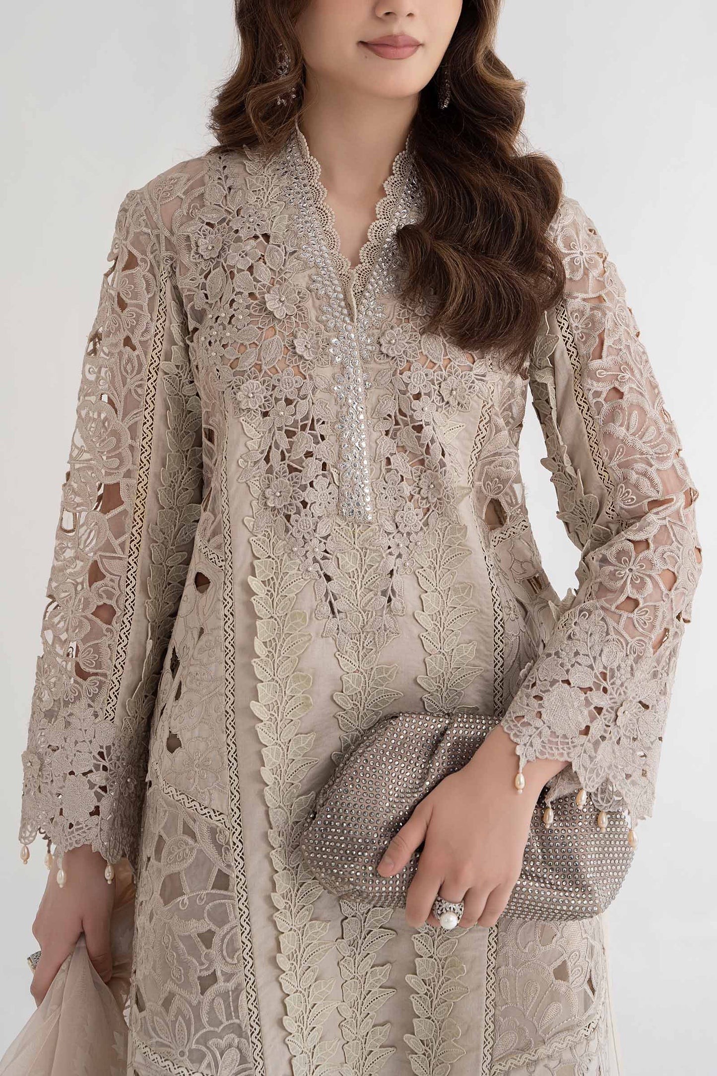 3 Piece Embroidered Dobby Lawn Suit | DS-2409-A