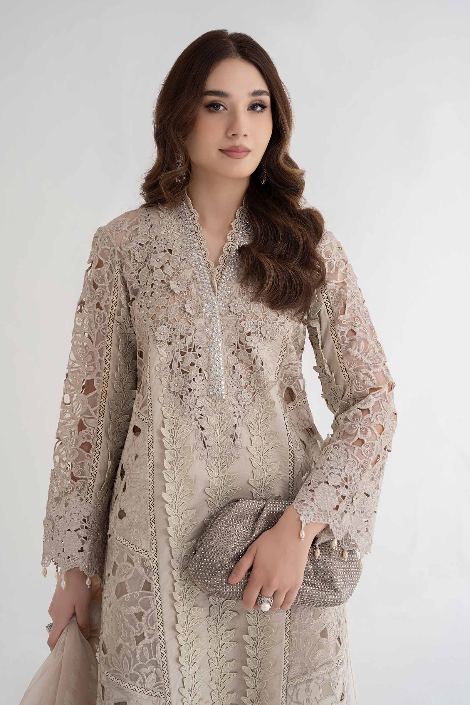 3 Piece Embroidered Dobby Lawn Suit | DS-2409-A
