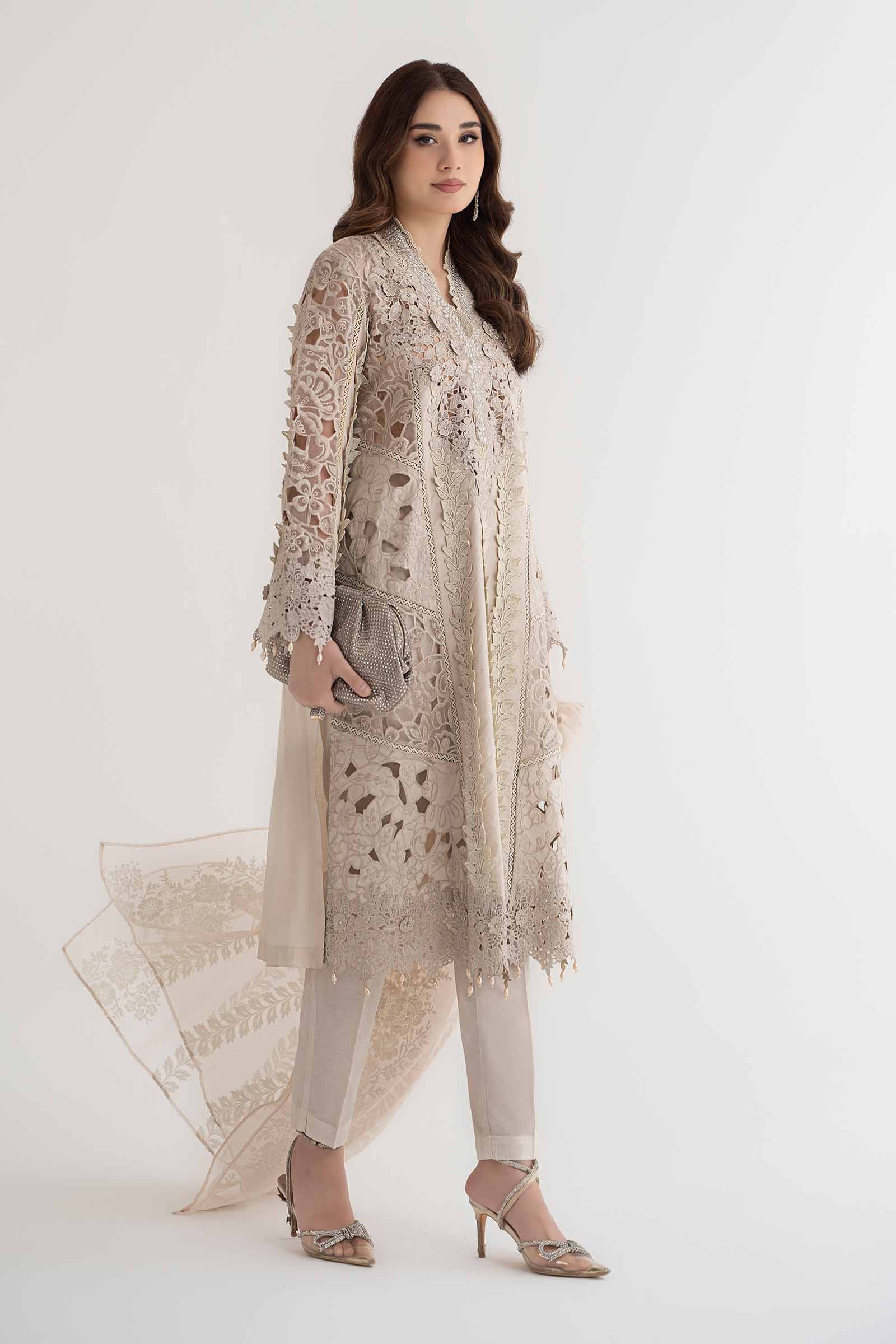3 Piece Embroidered Dobby Lawn Suit | DS-2409-A