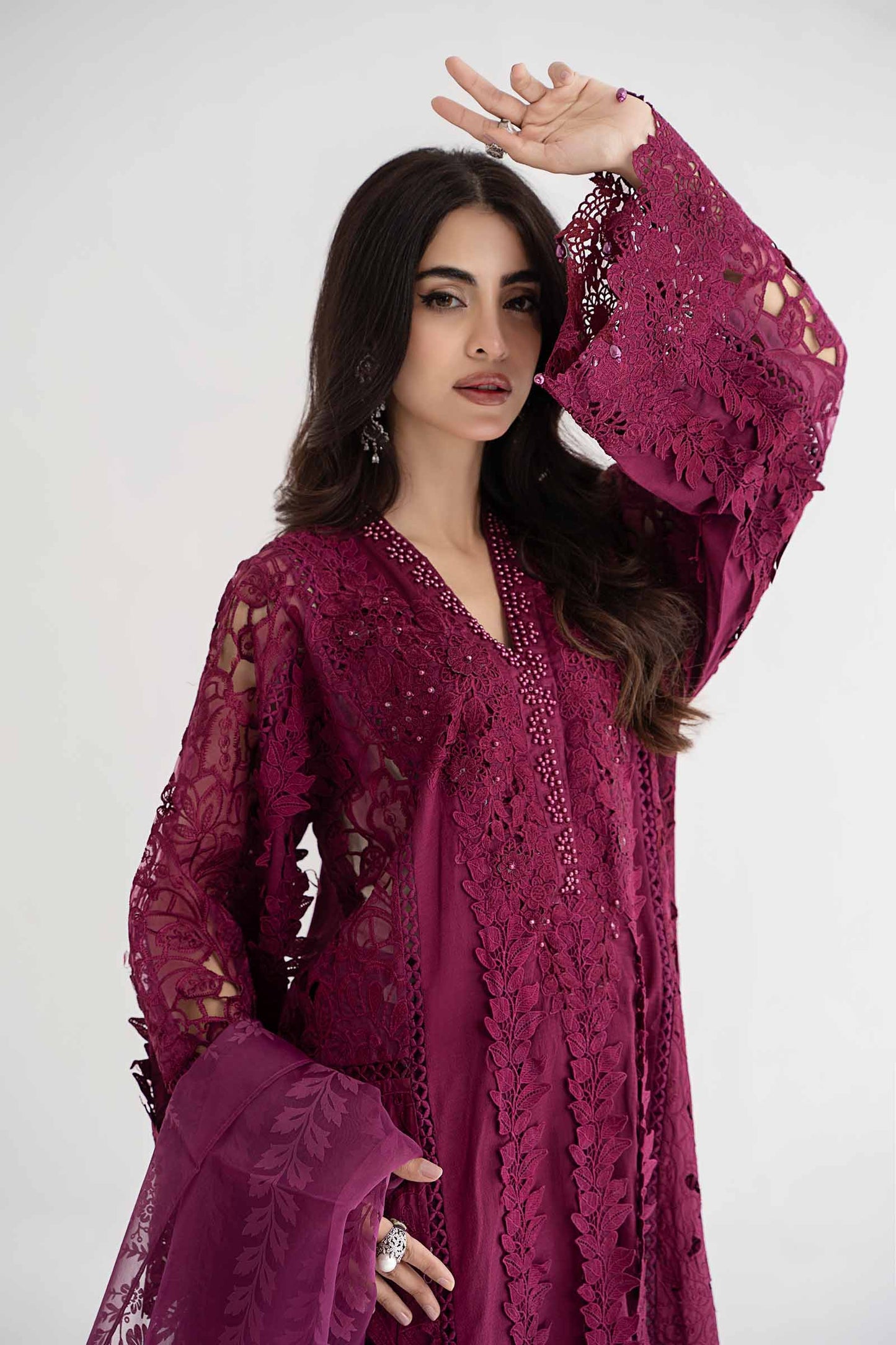 3 Piece Embroidered Dobby Lawn Suit | DS-2409-B
