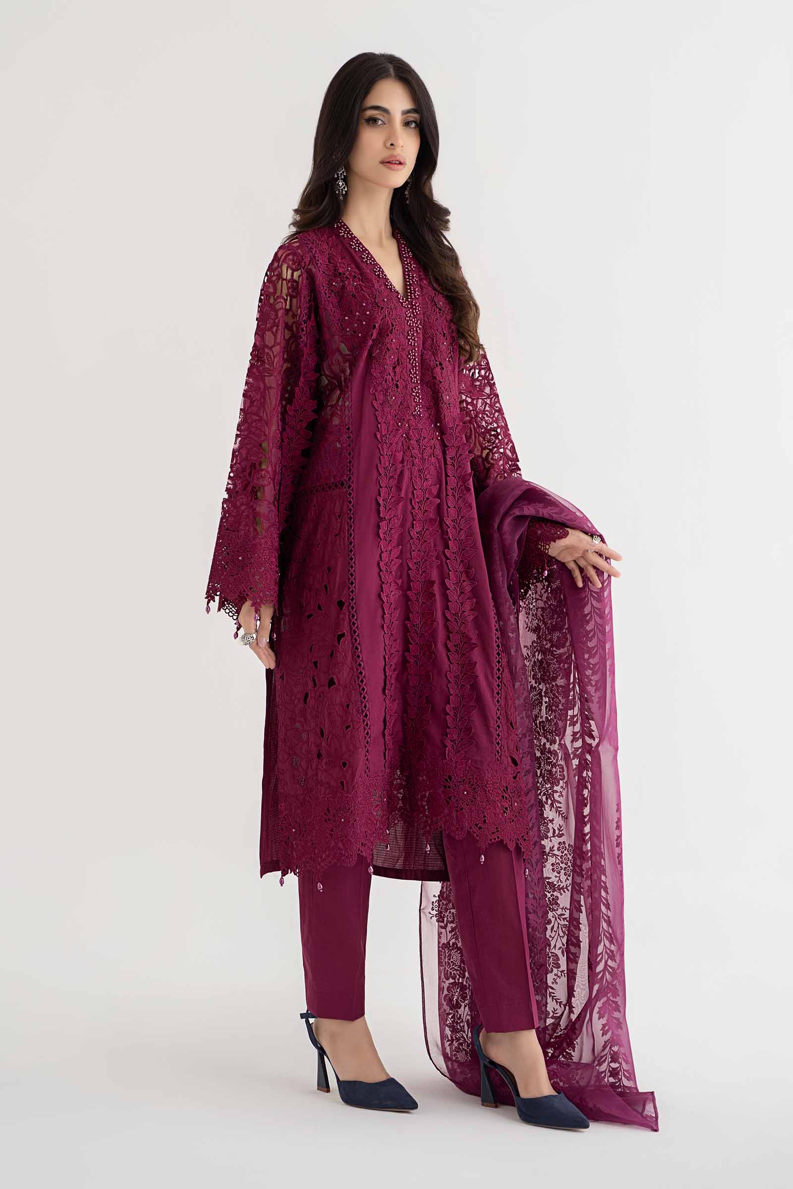 3 Piece Embroidered Dobby Lawn Suit | DS-2409-B