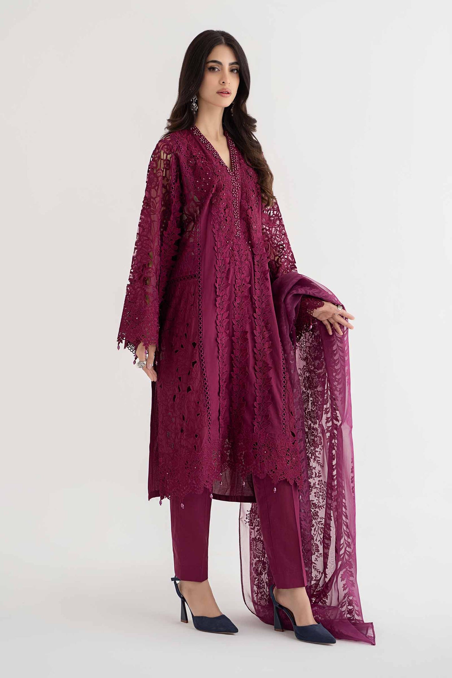 3 Piece Embroidered Dobby Lawn Suit | DS-2409-B