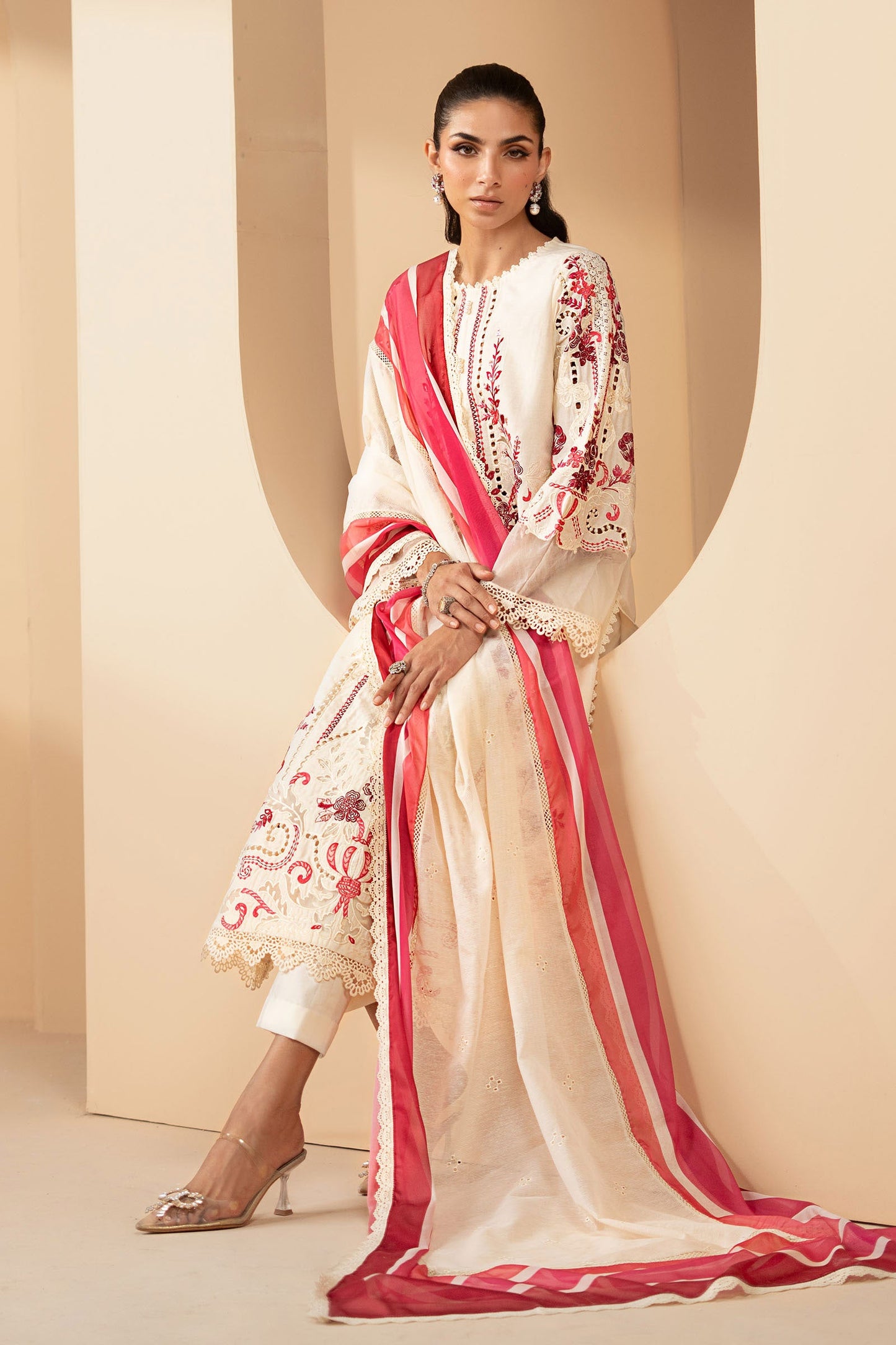 3 Piece Embroidered Jacquard Lawn Suit