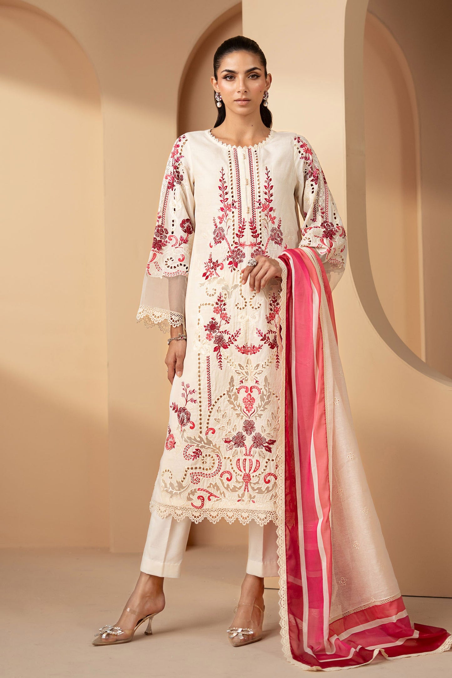 3 Piece Embroidered Jacquard Lawn Suit