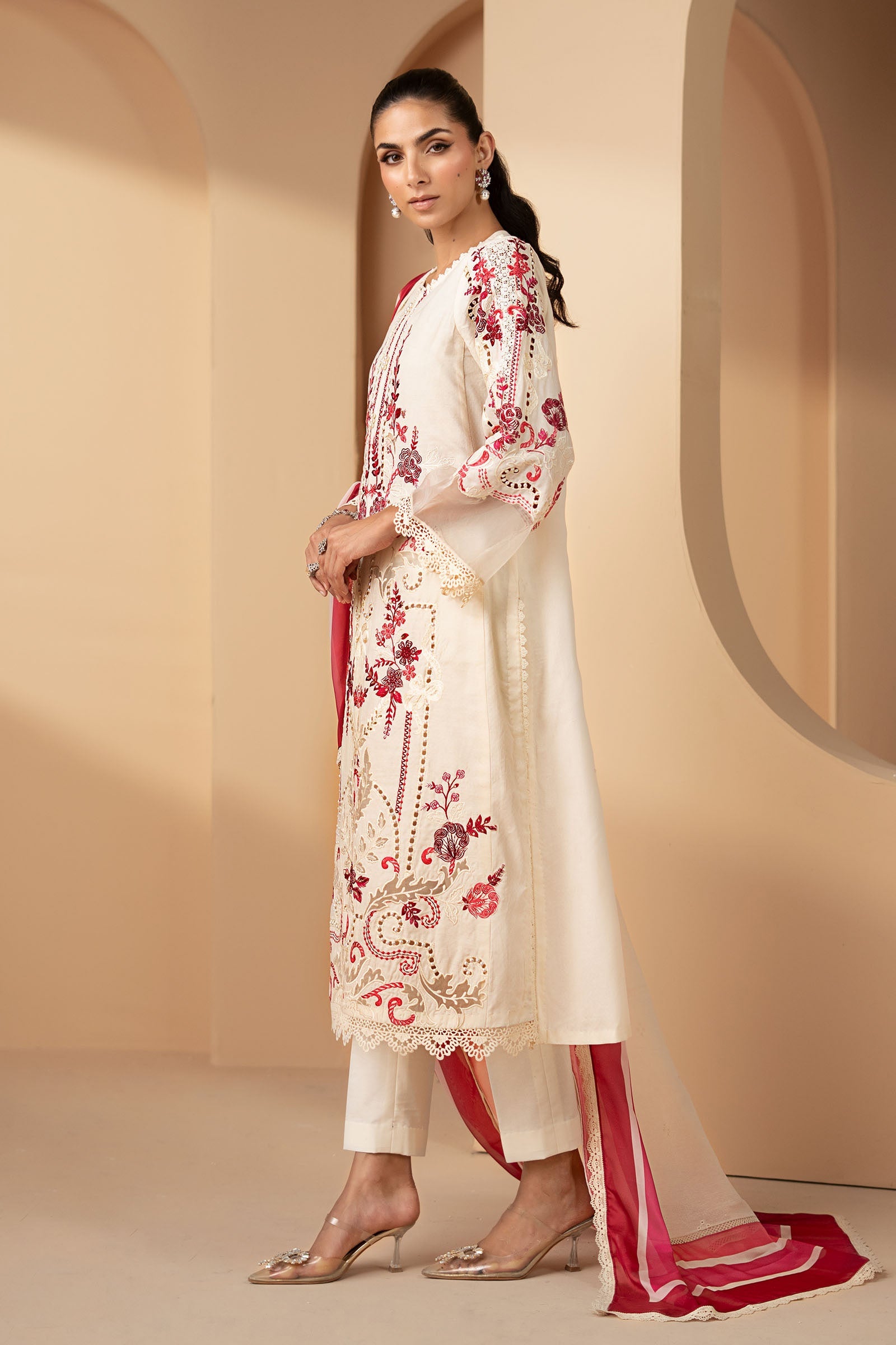 3 Piece Embroidered Jacquard Lawn Suit
