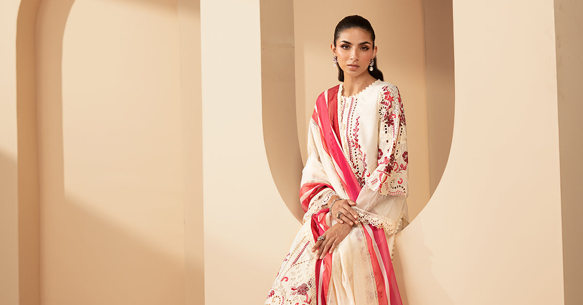 3 Piece Embroidered Jacquard Lawn Suit