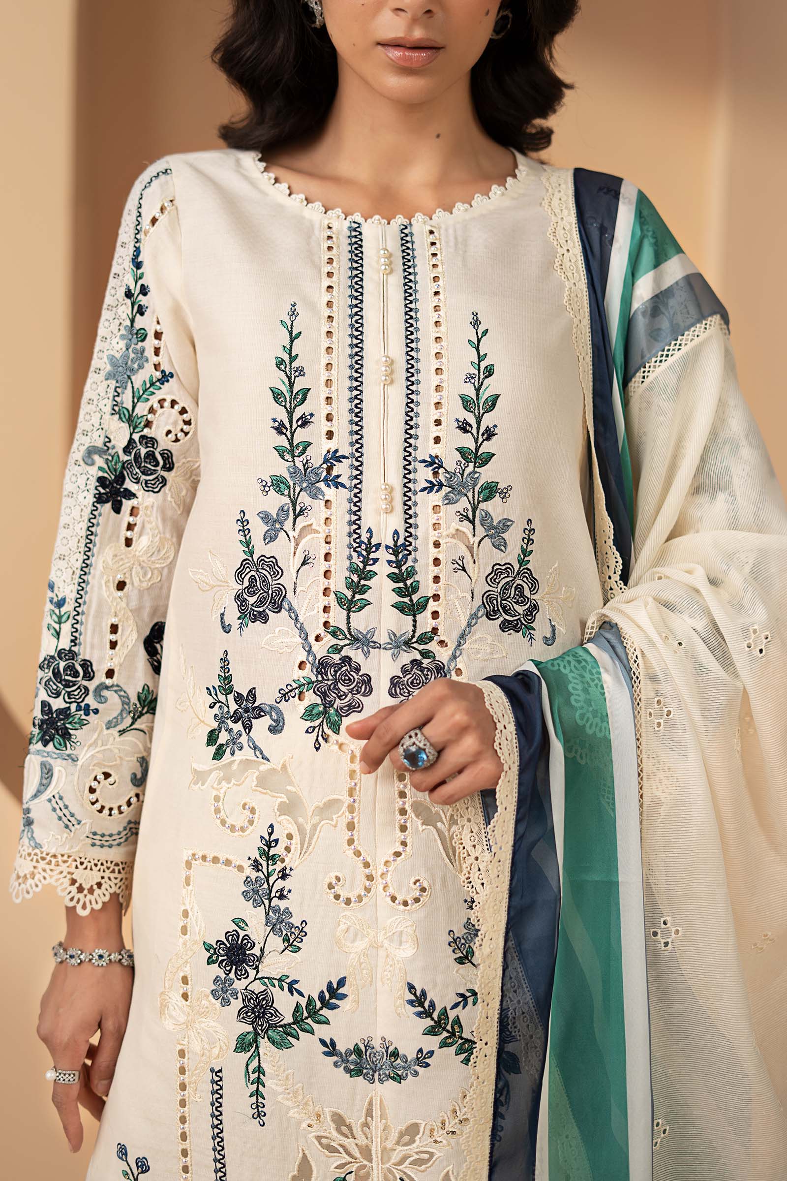 3 Piece Embroidered Jacquard Lawn Suit