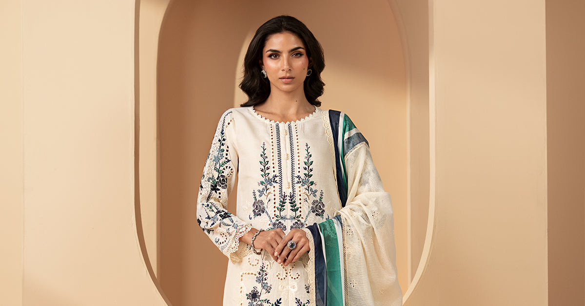 3 Piece Embroidered Jacquard Lawn Suit