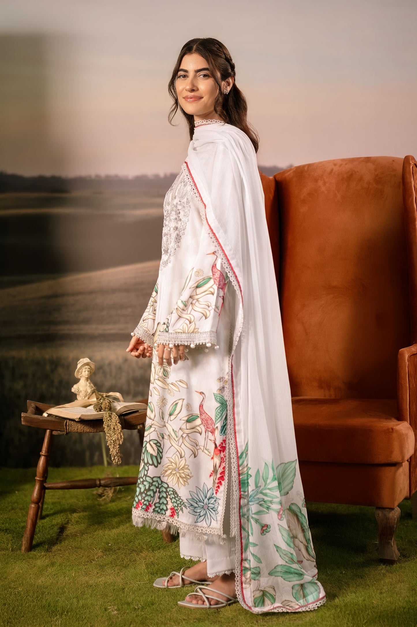 3 Pc Unstitched Embroidered Arabic Lawn Suit | MB-PFUS25-05A