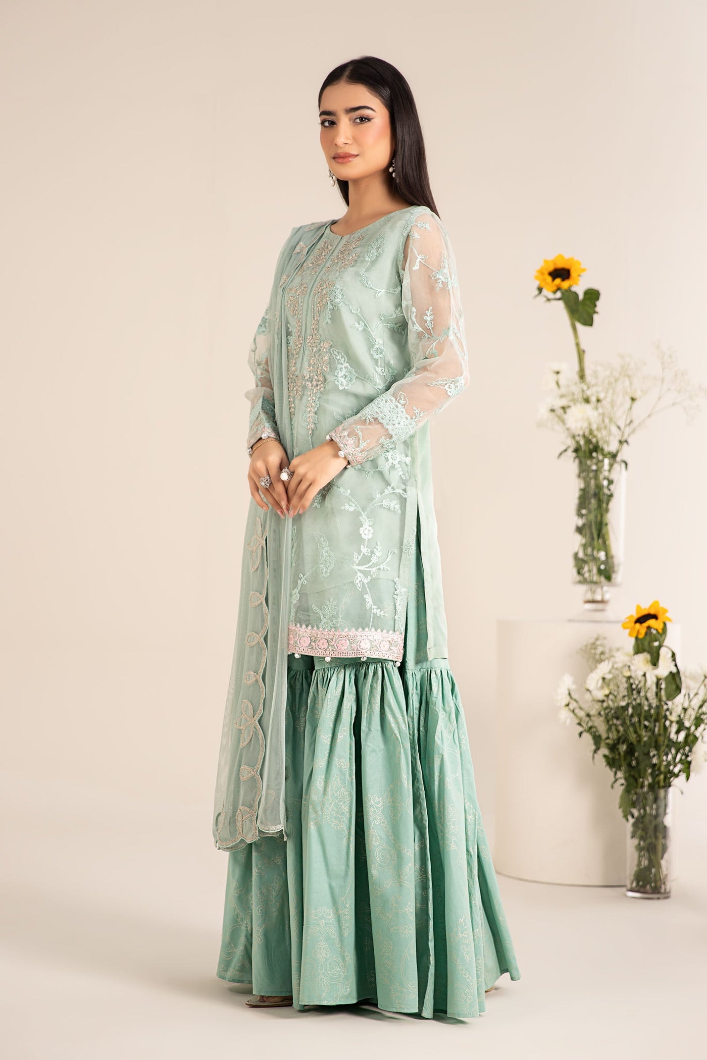 3 Piece Embroidered Cotton Silk Suit