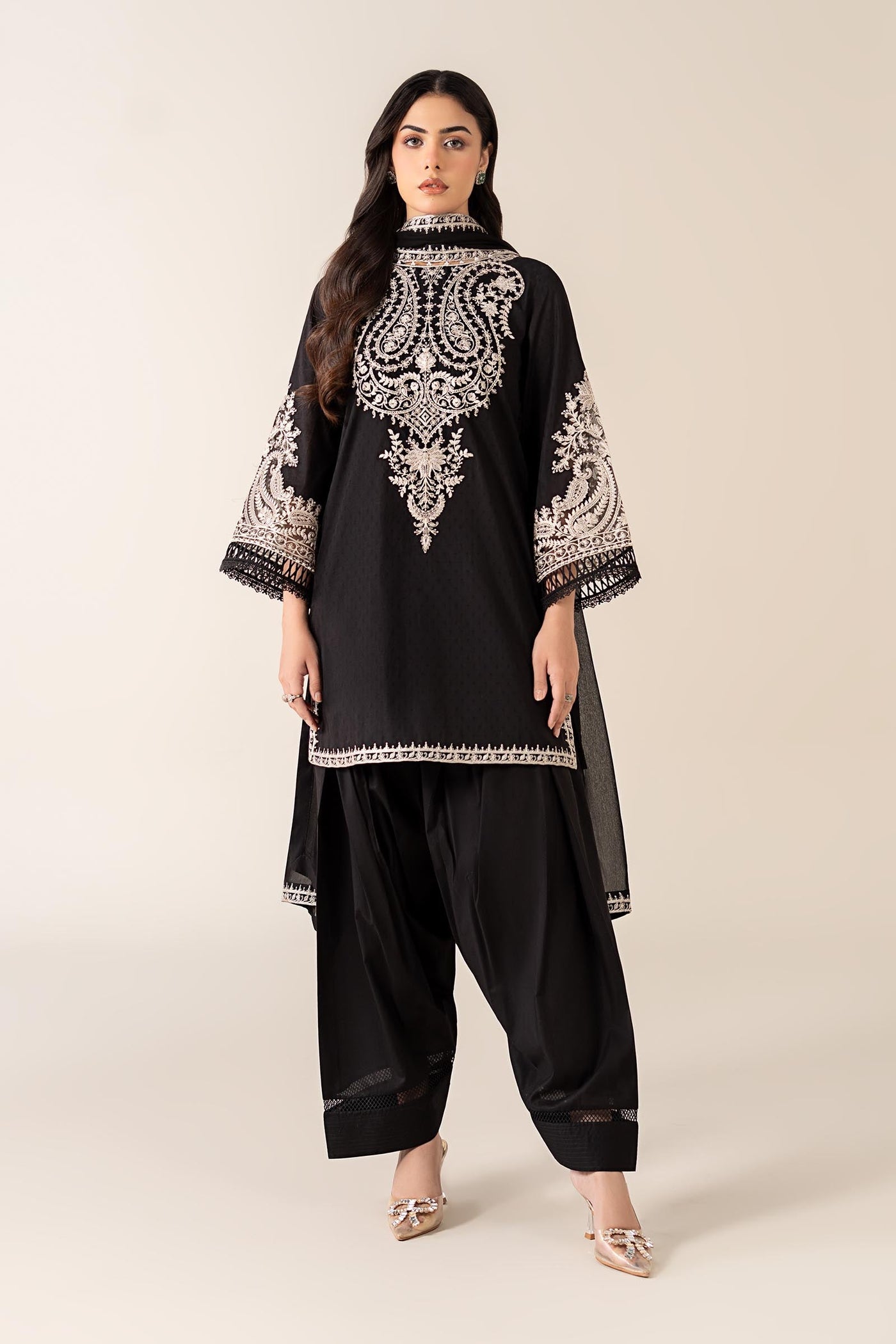 3 Piece Embroidered Dobby Suit