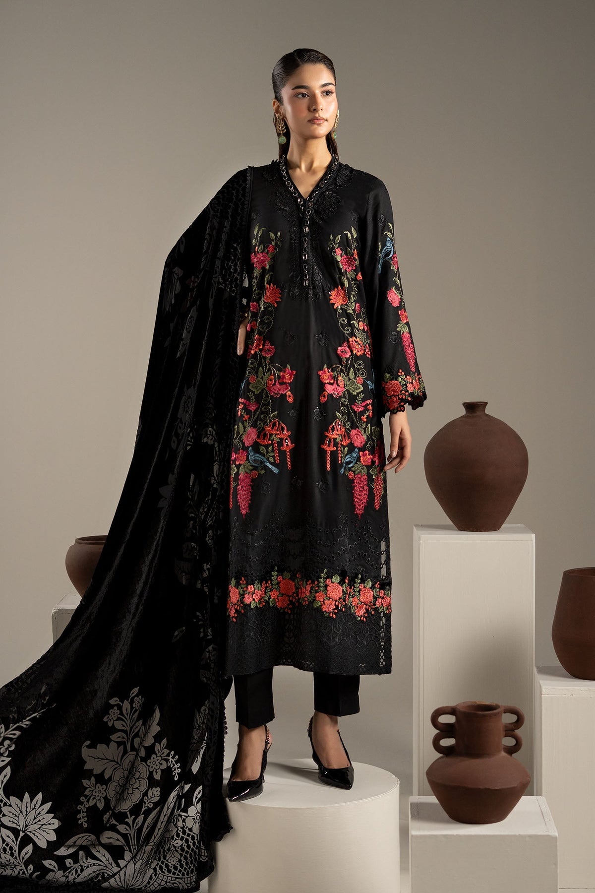 3 Piece Embroidered Linen Suit