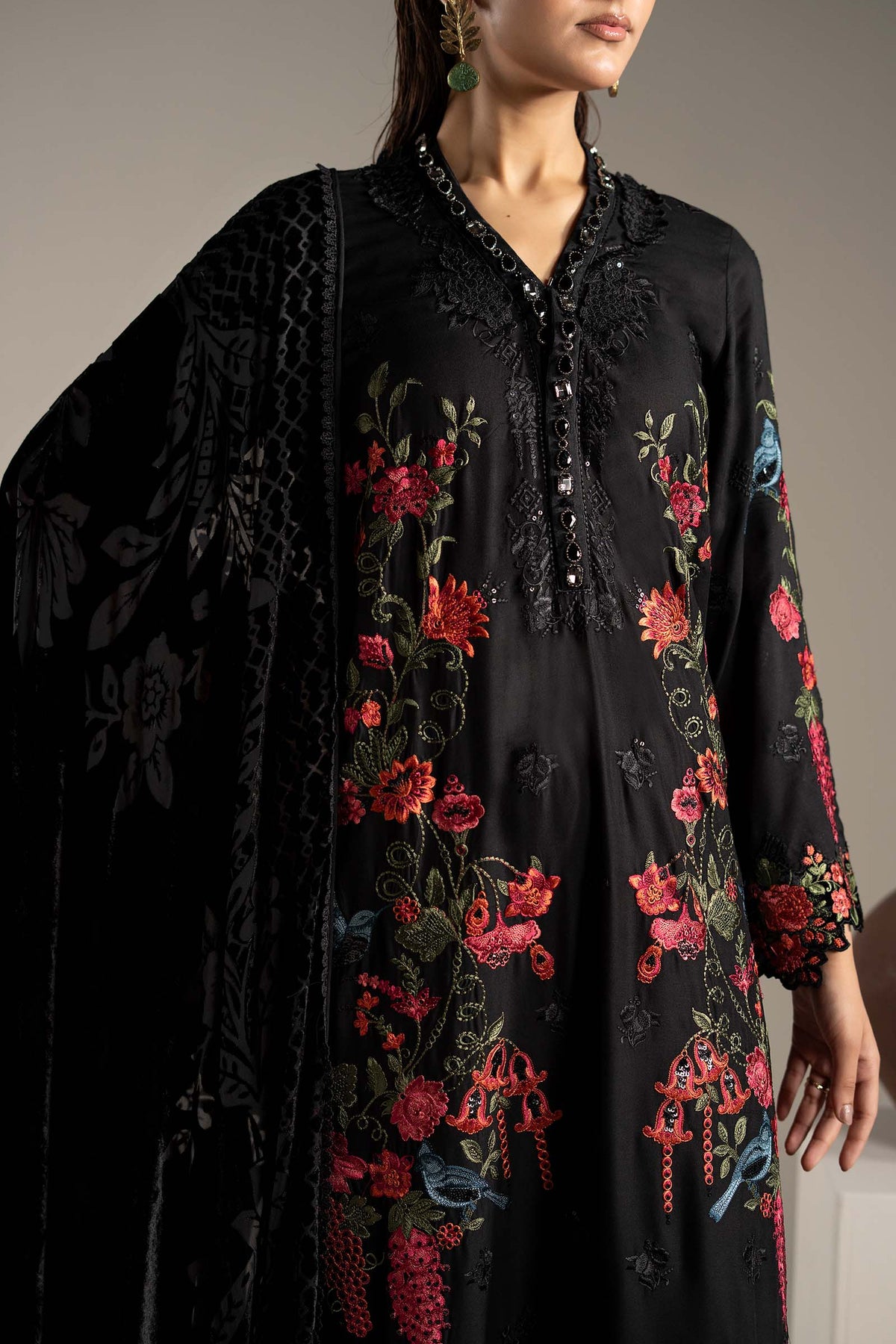 3 Piece Embroidered Linen Suit