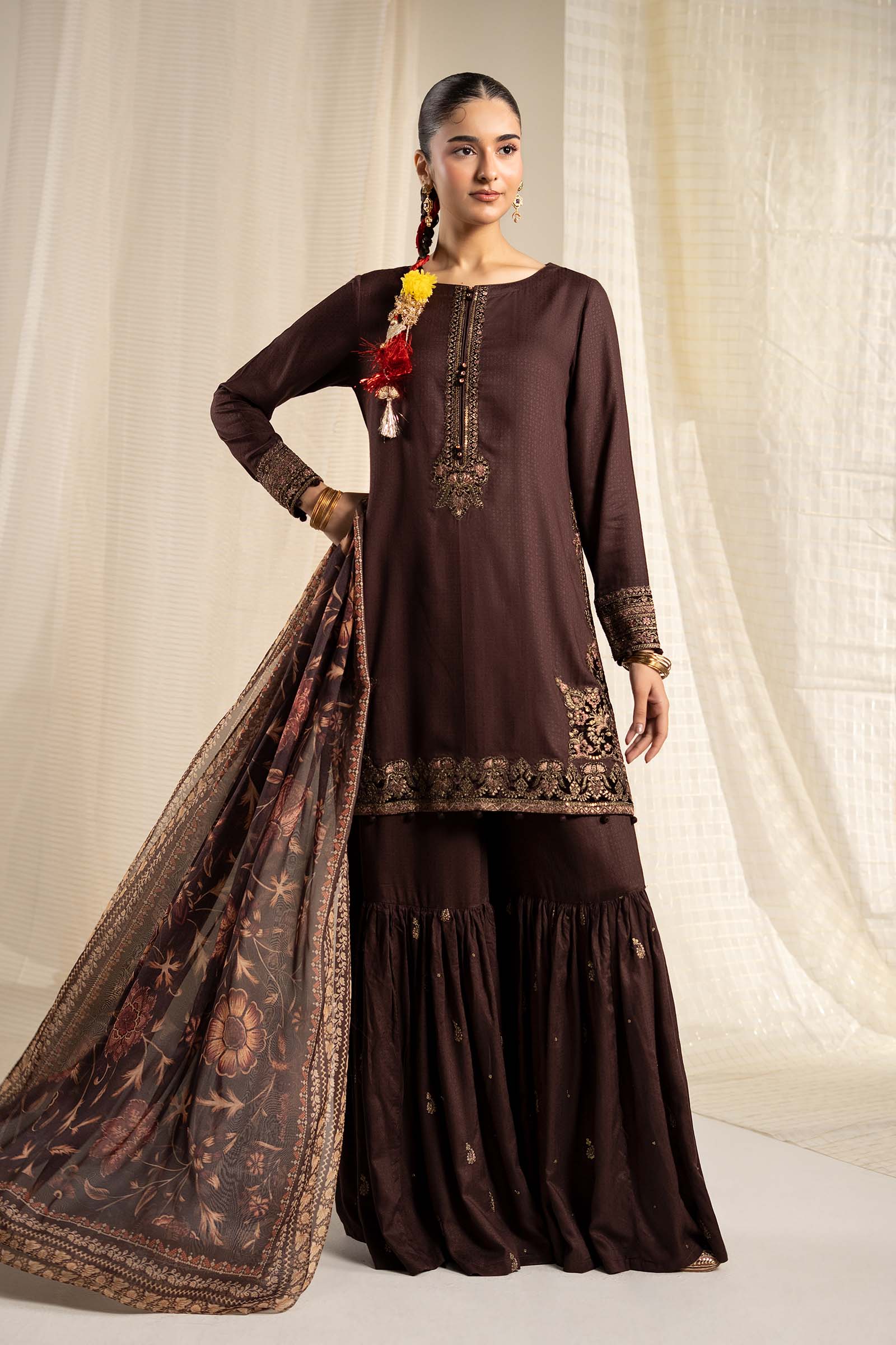 3 Piece Embroidered Dobby Linen Suit