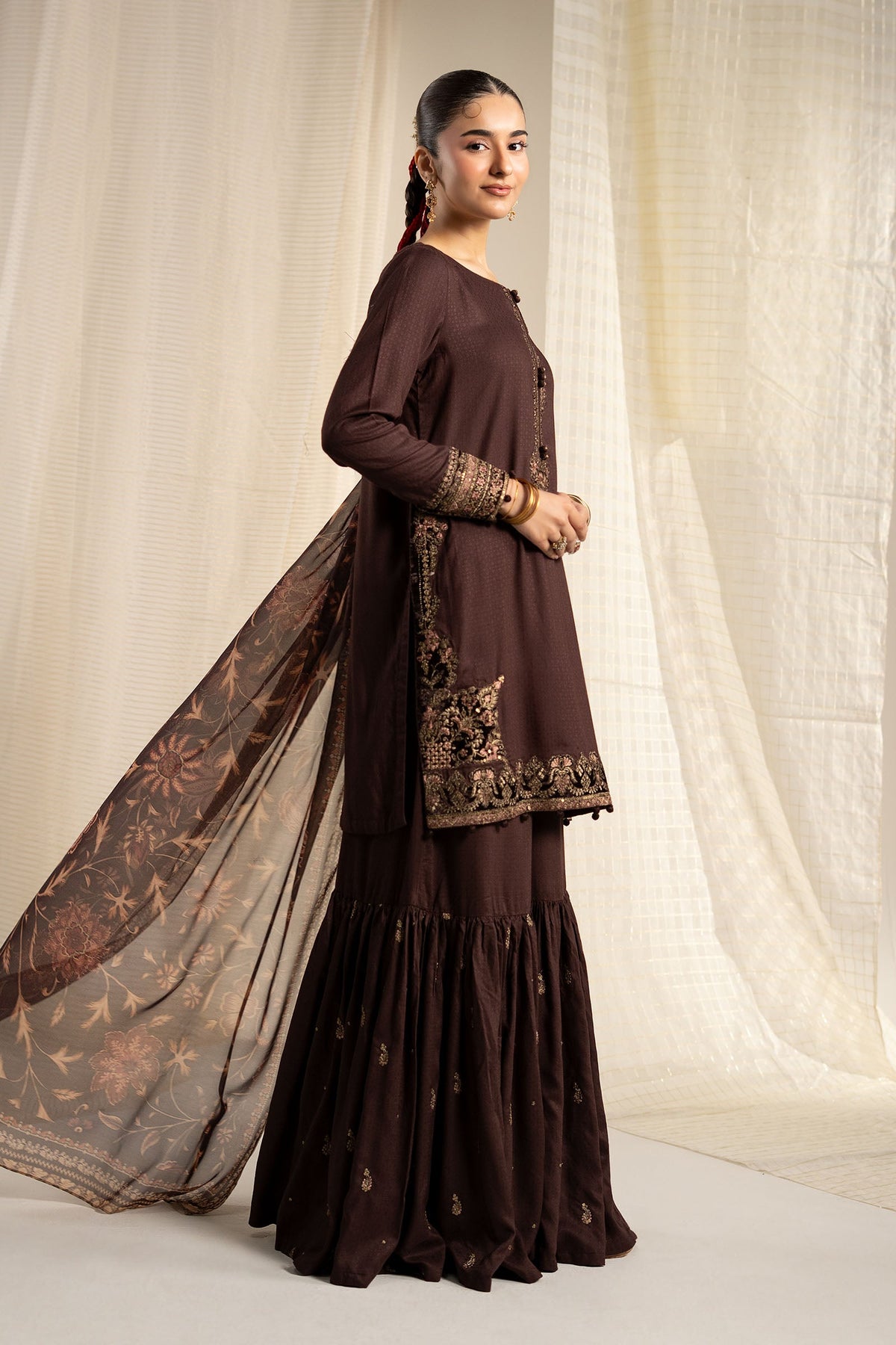 3 Piece Embroidered Dobby Linen Suit