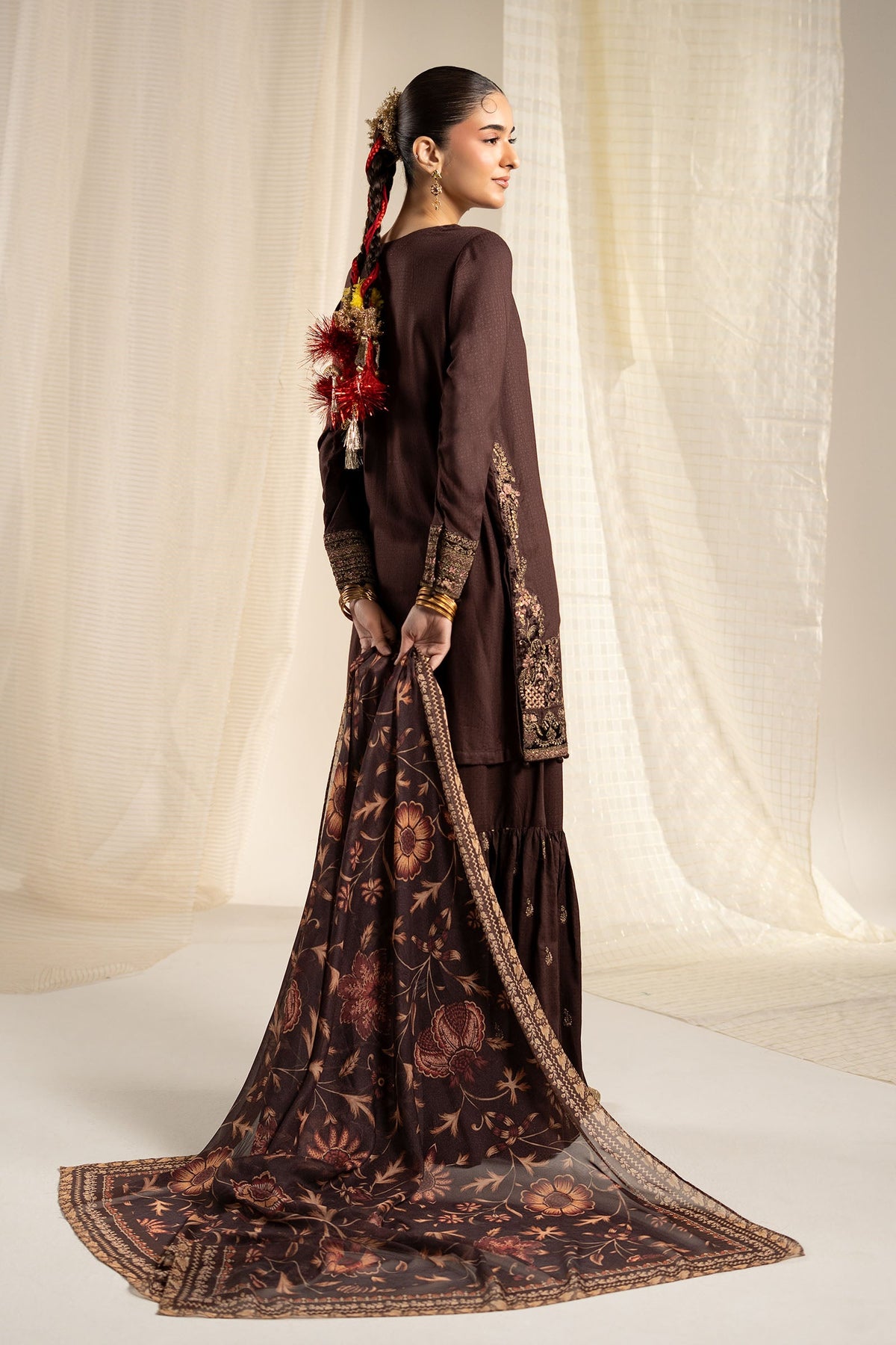 3 Piece Embroidered Dobby Linen Suit