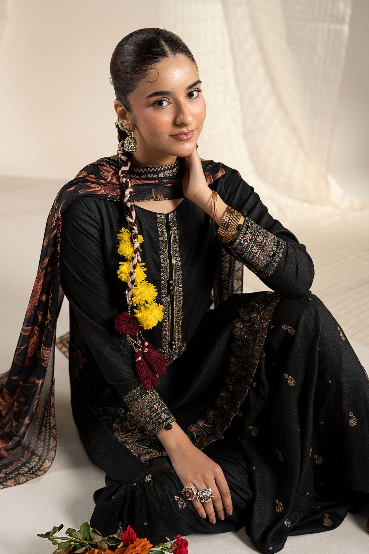 3 Piece Embroidered Dobby Linen Suit