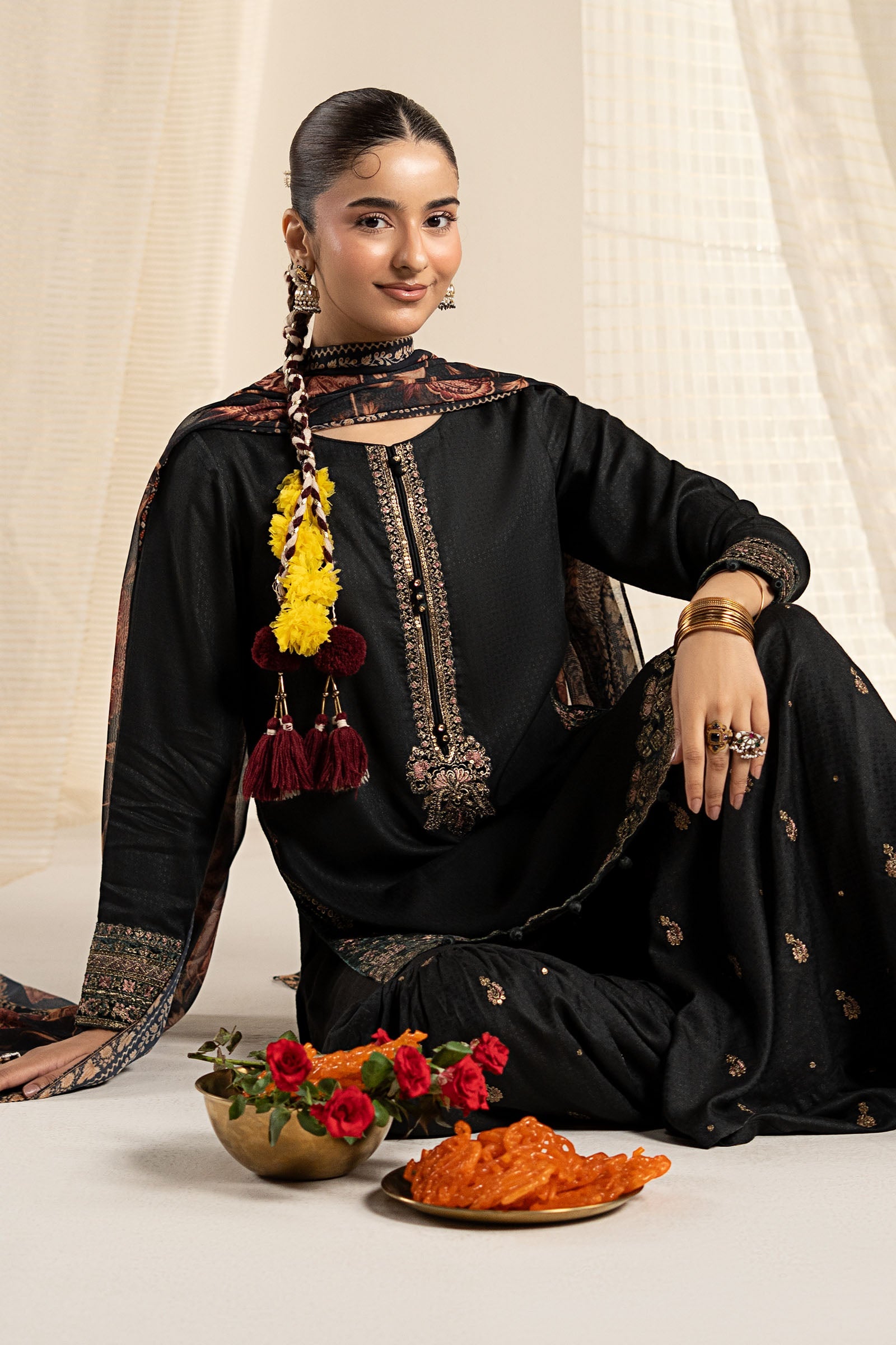 3 Piece Embroidered Dobby Linen Suit