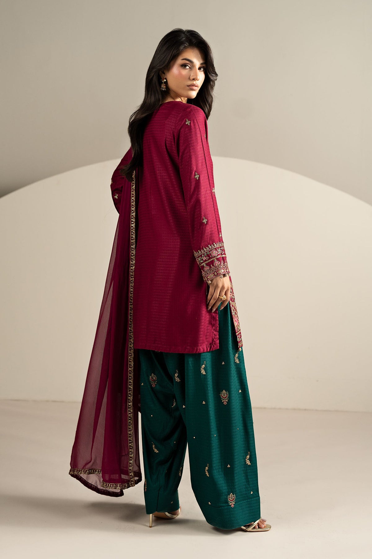 3 Piece Embroidered Dobby Linen Suit