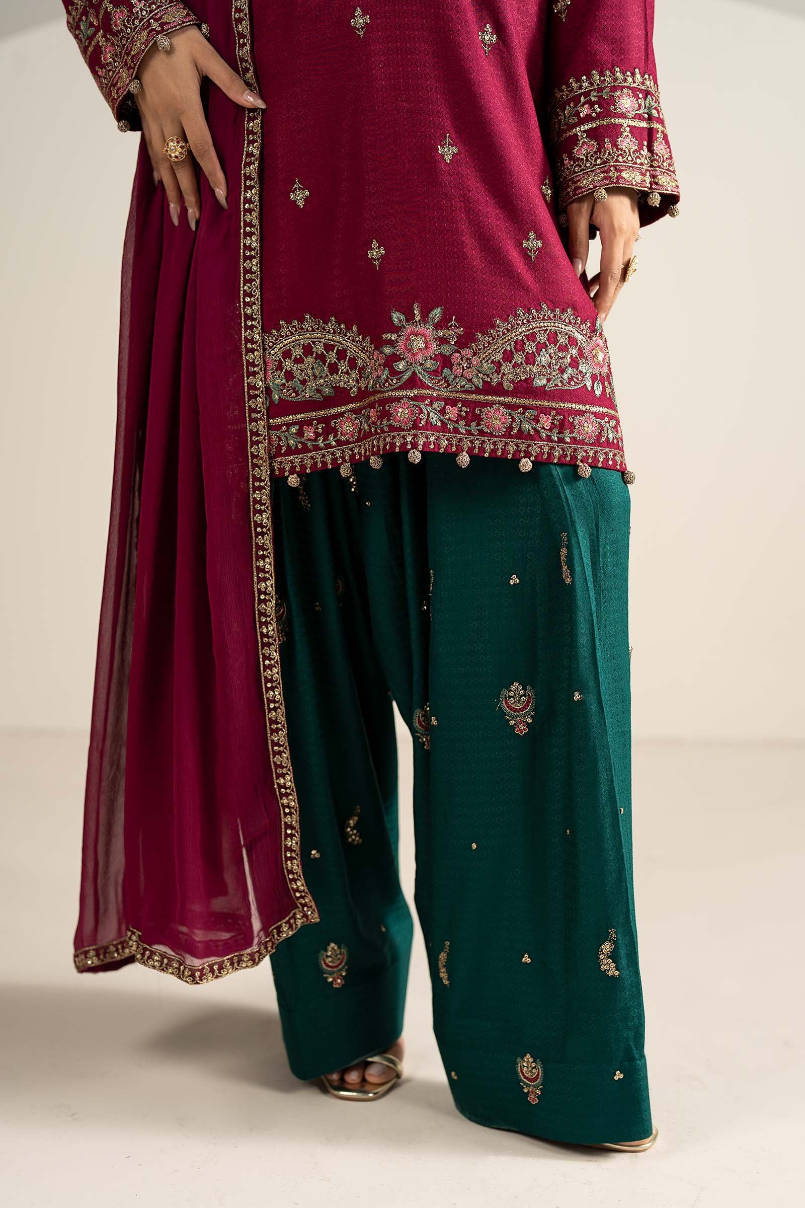3 Piece Embroidered Dobby Linen Suit
