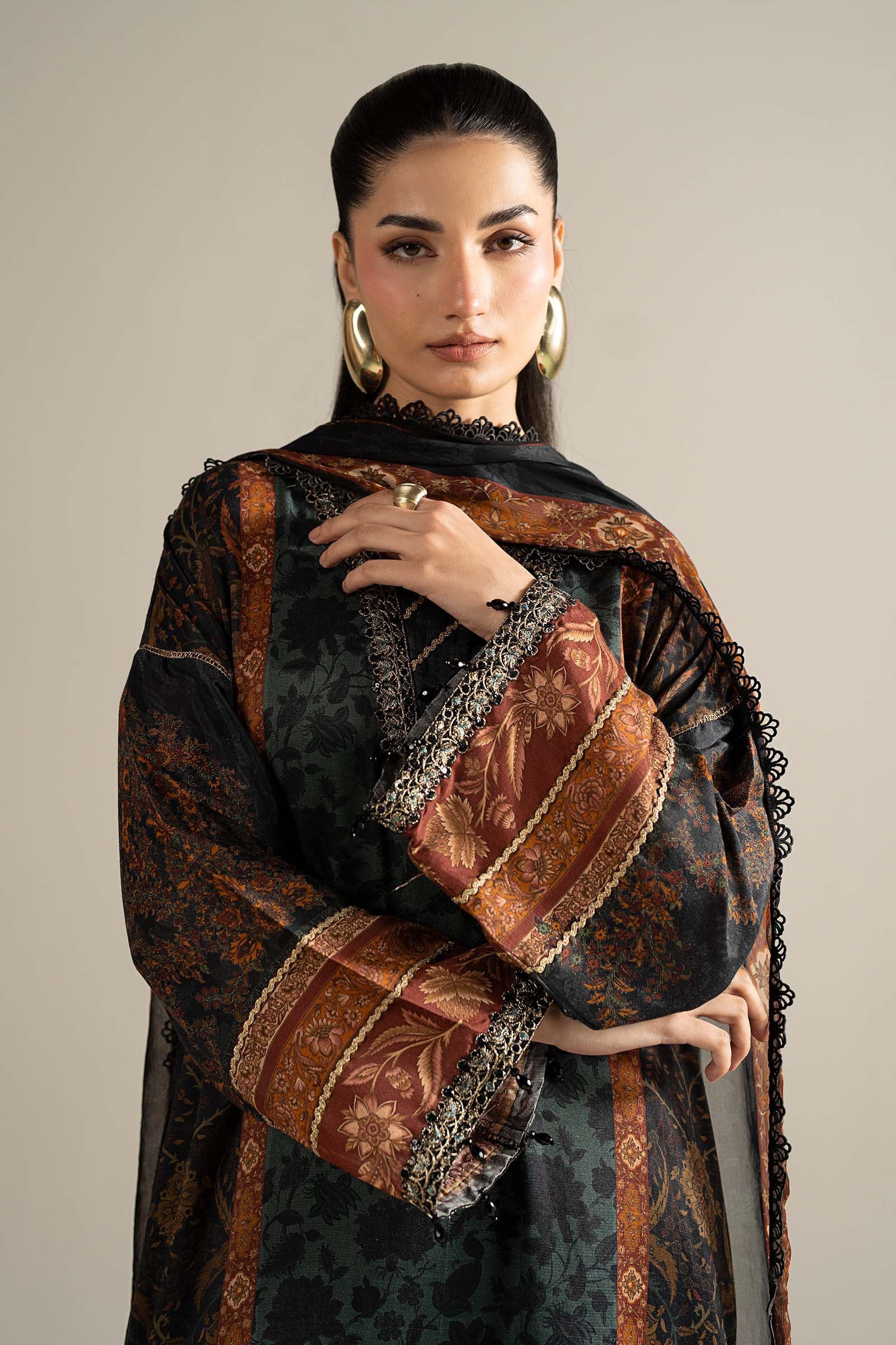 3 Piece Embroidered Raw Silk Suit