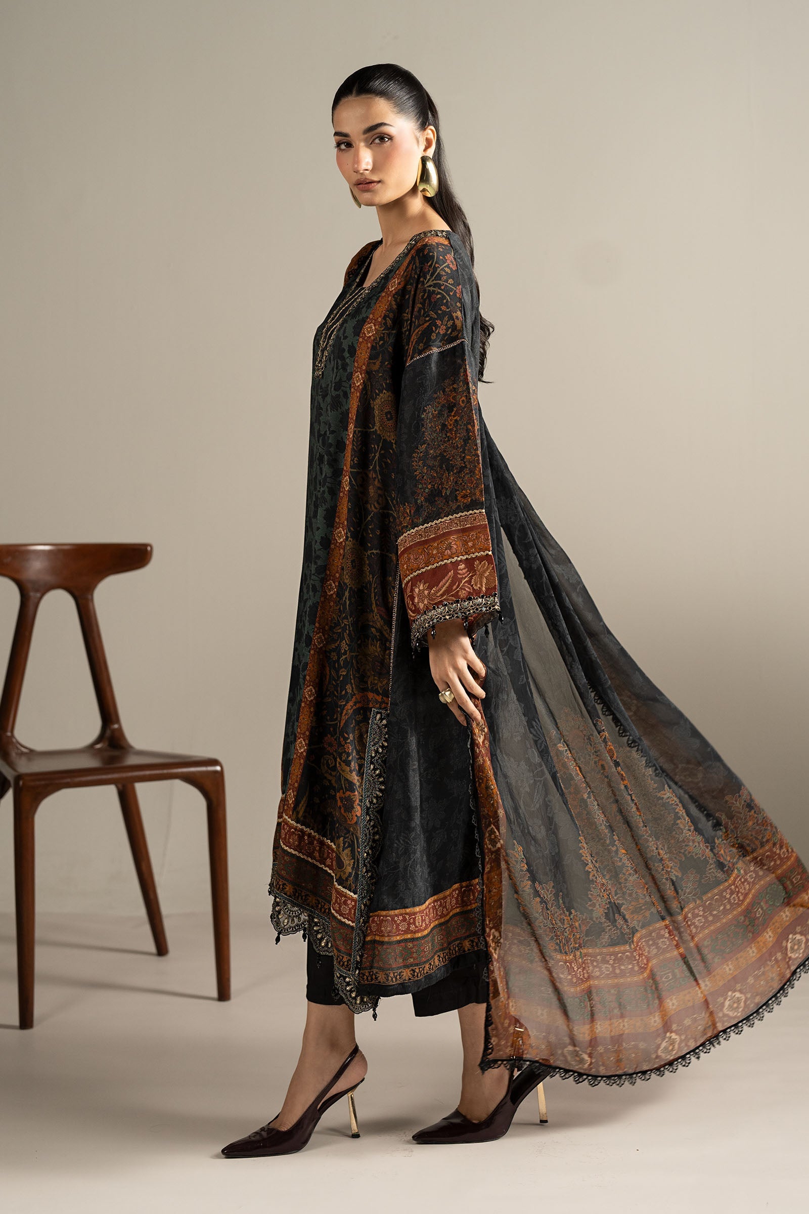 3 Piece Embroidered Raw Silk Suit